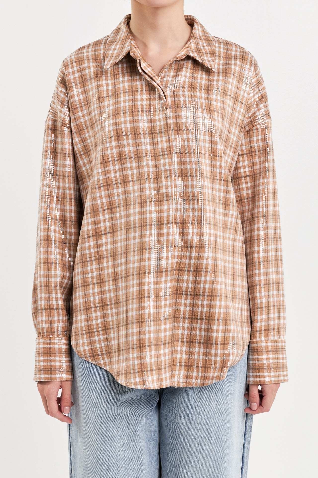 GREY LAB - Plaid Sequin Shirts - TOPS available at Objectrare