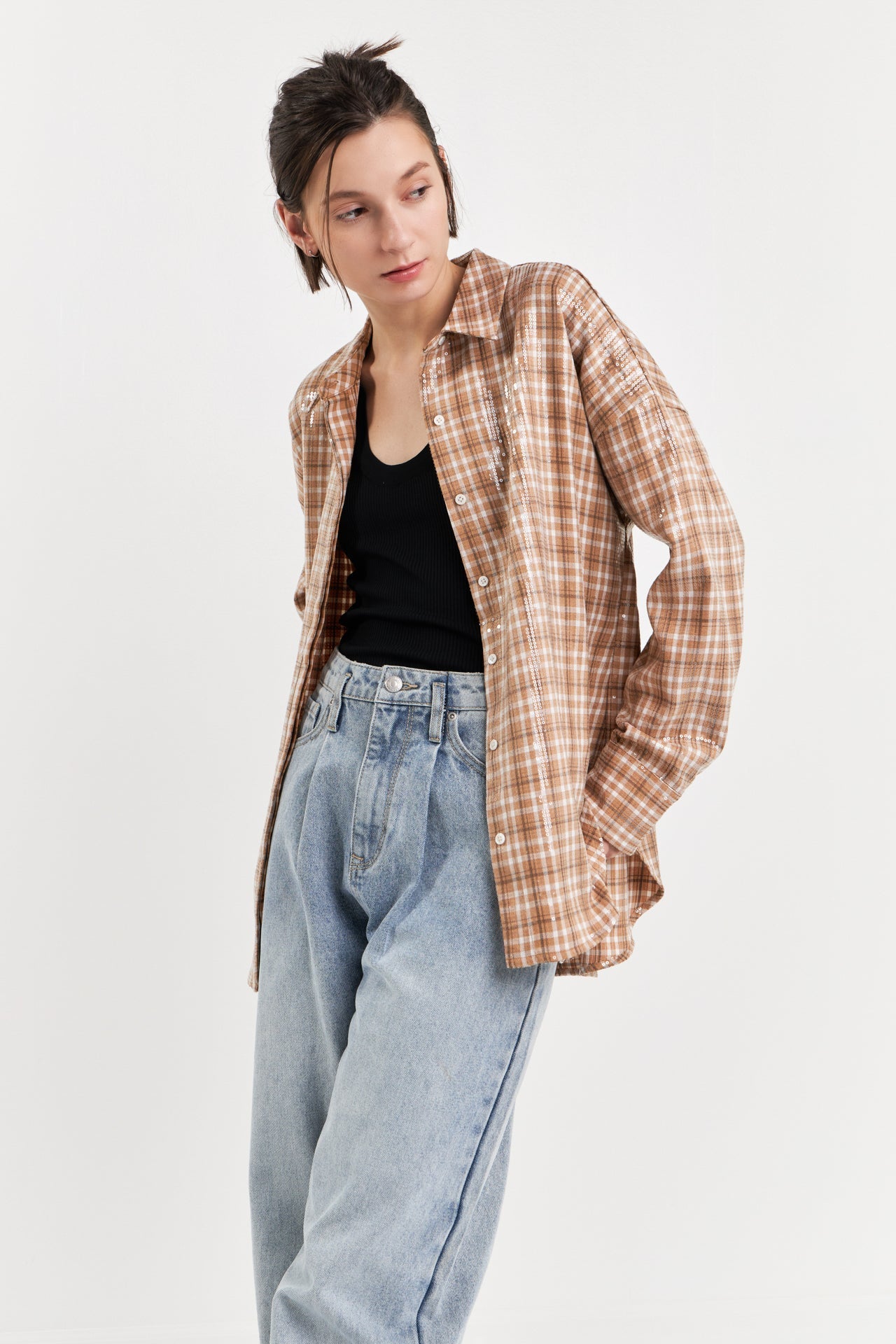 GREY LAB - Plaid Sequin Shirts - TOPS available at Objectrare
