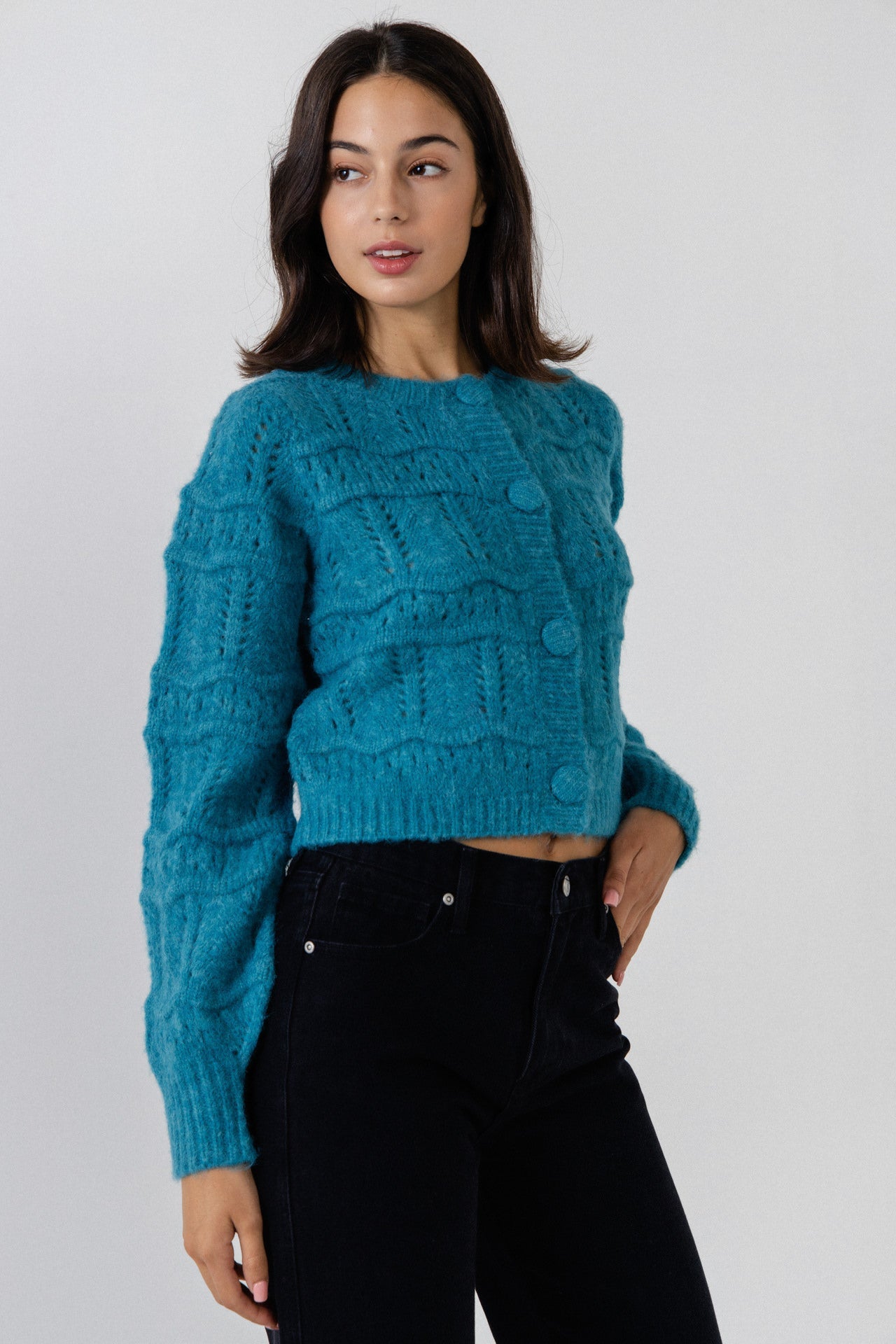 ENDLESS ROSE - Knitted Cardigan with Cover buttons - SWEATERS & KNITS available at Objectrare