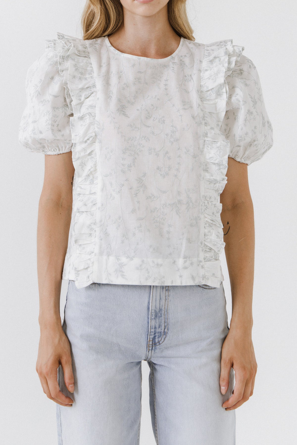 FREE THE ROSES - Ruffle Detail Top with Short Puff Sleeves - TOPS available at Objectrare