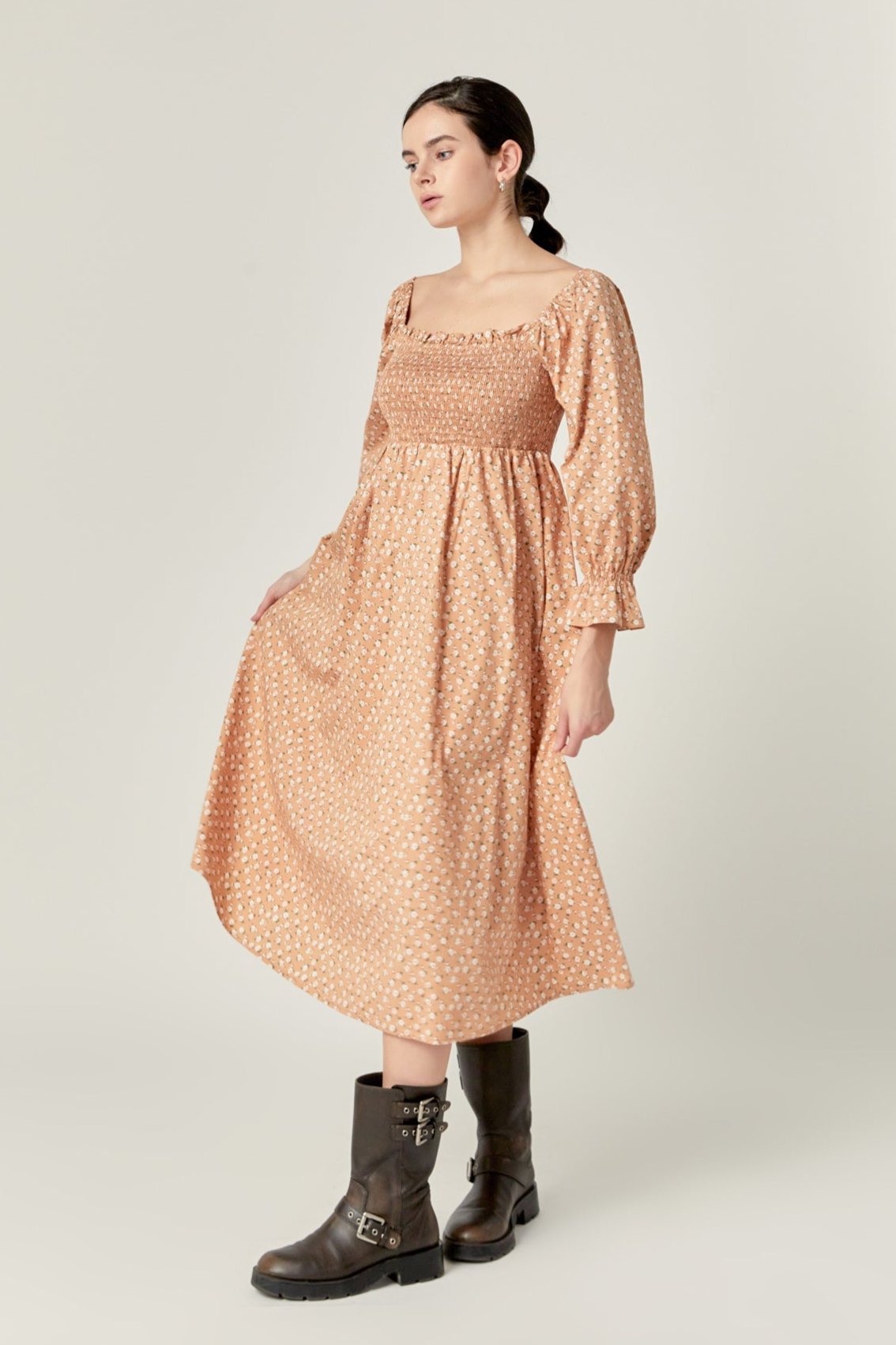 ENGLISH FACTORY - Floral Smocked Midi Dress - DRESSES available at Objectrare