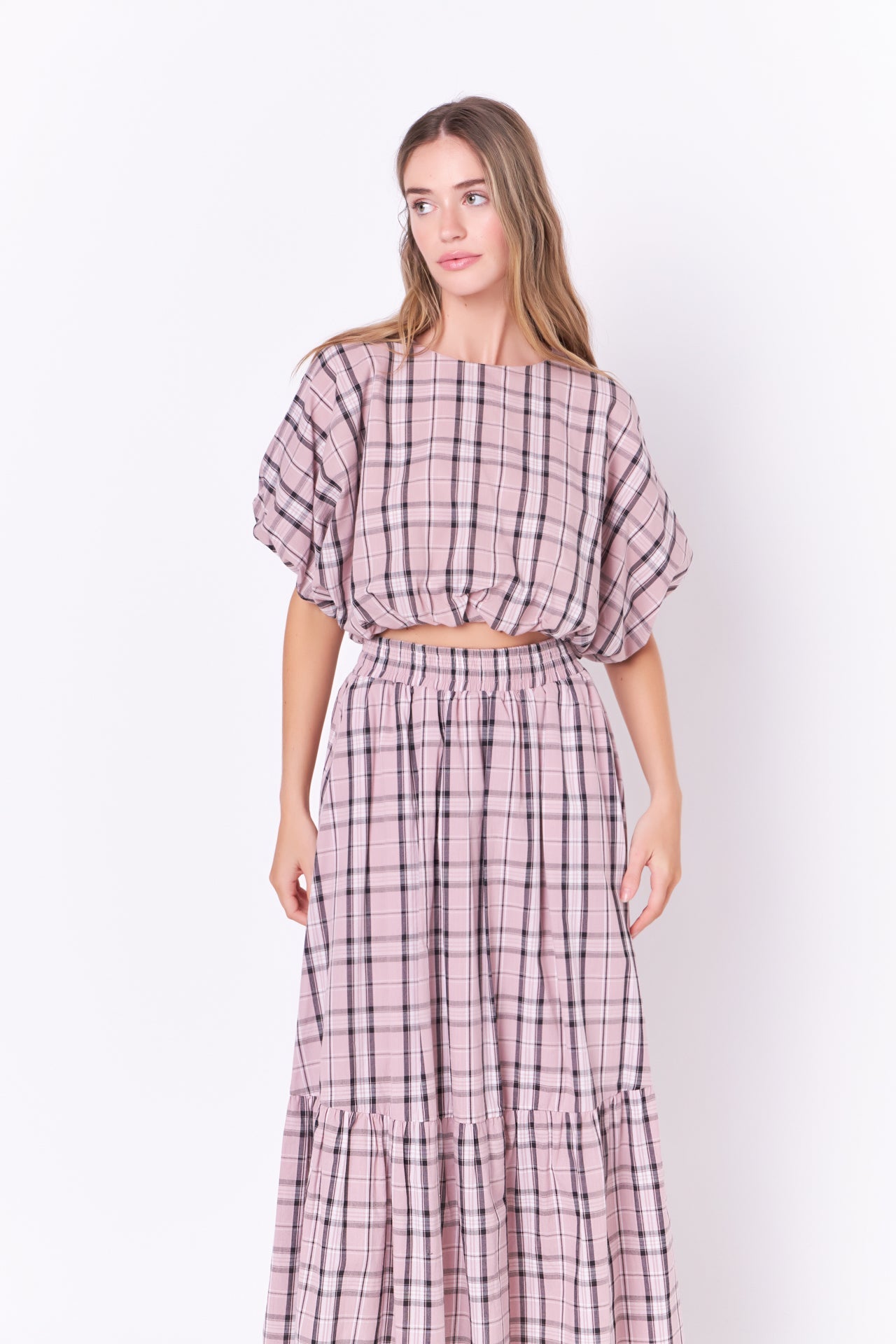 ENGLISH FACTORY - Plaid Voluminous Cropped Top - TOPS available at Objectrare