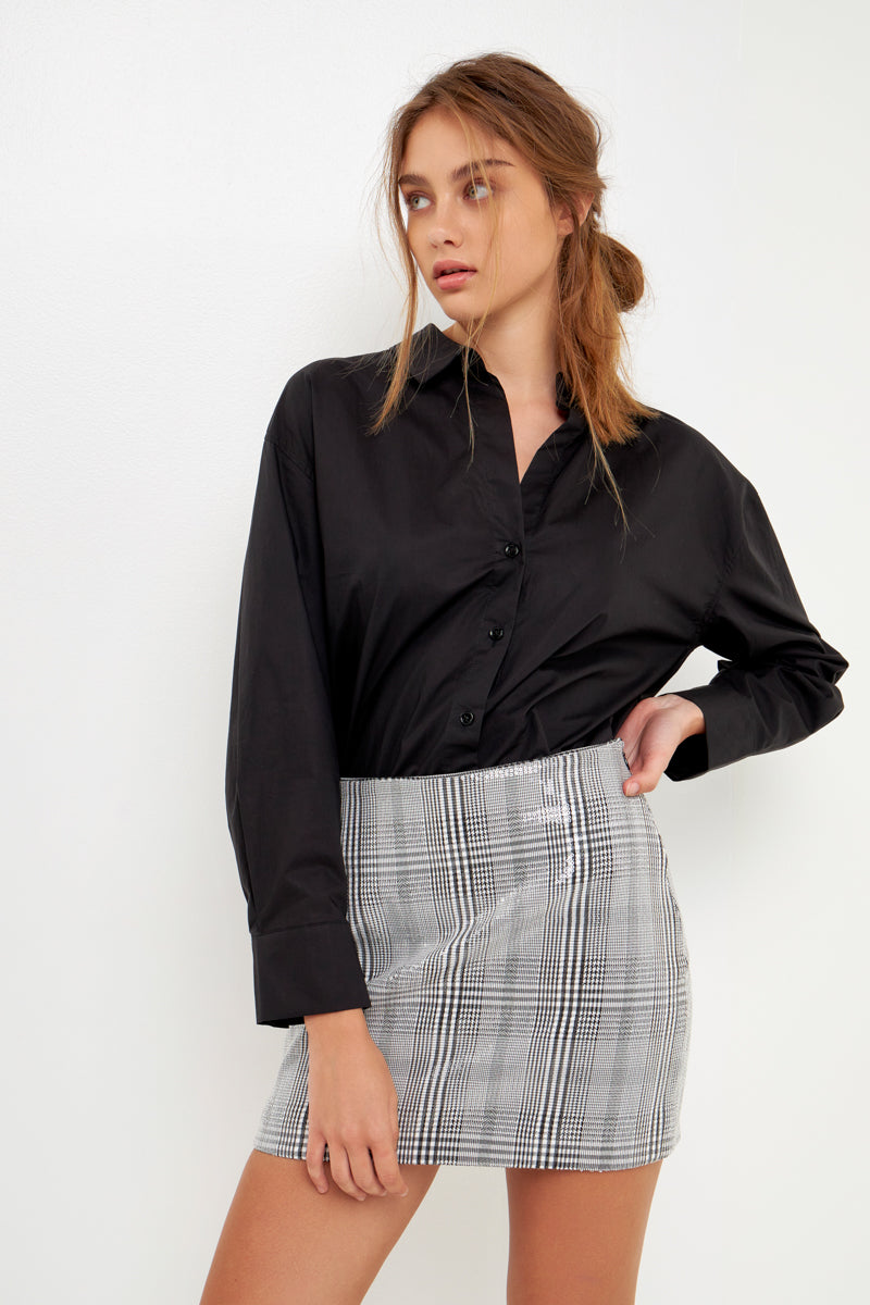 GREY LAB - Sequins Plaid Mini Skirt - SKIRTS available at Objectrare