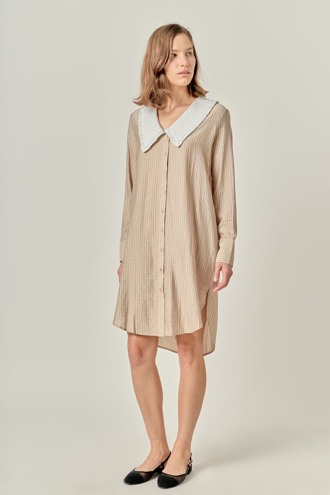 ENGLISH FACTORY - Shirt Dress with Contrast Collar - DRESSES available at Objectrare