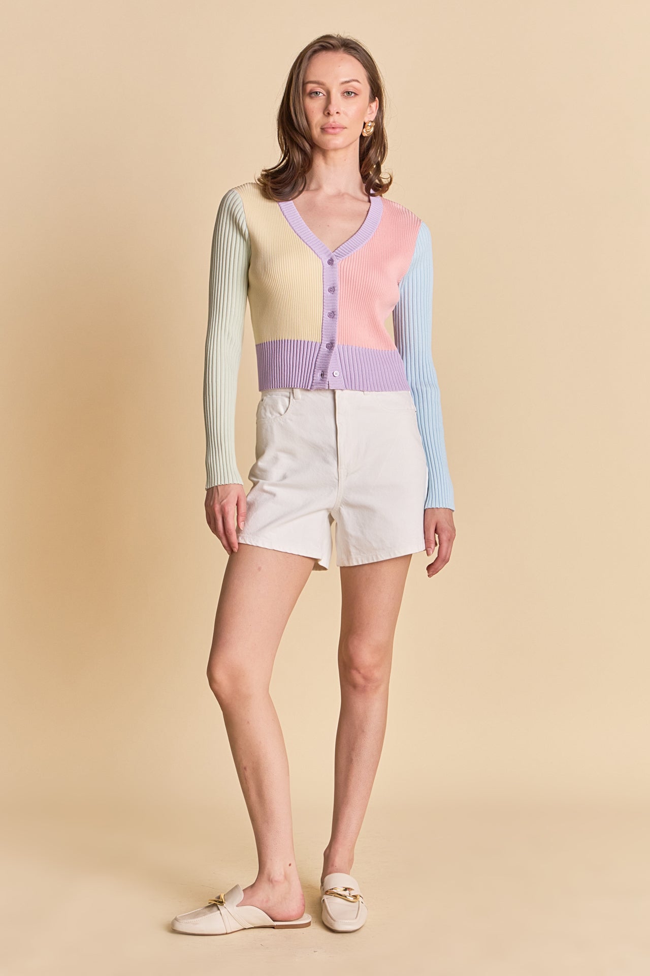 Color Blocked Knit Cardigan