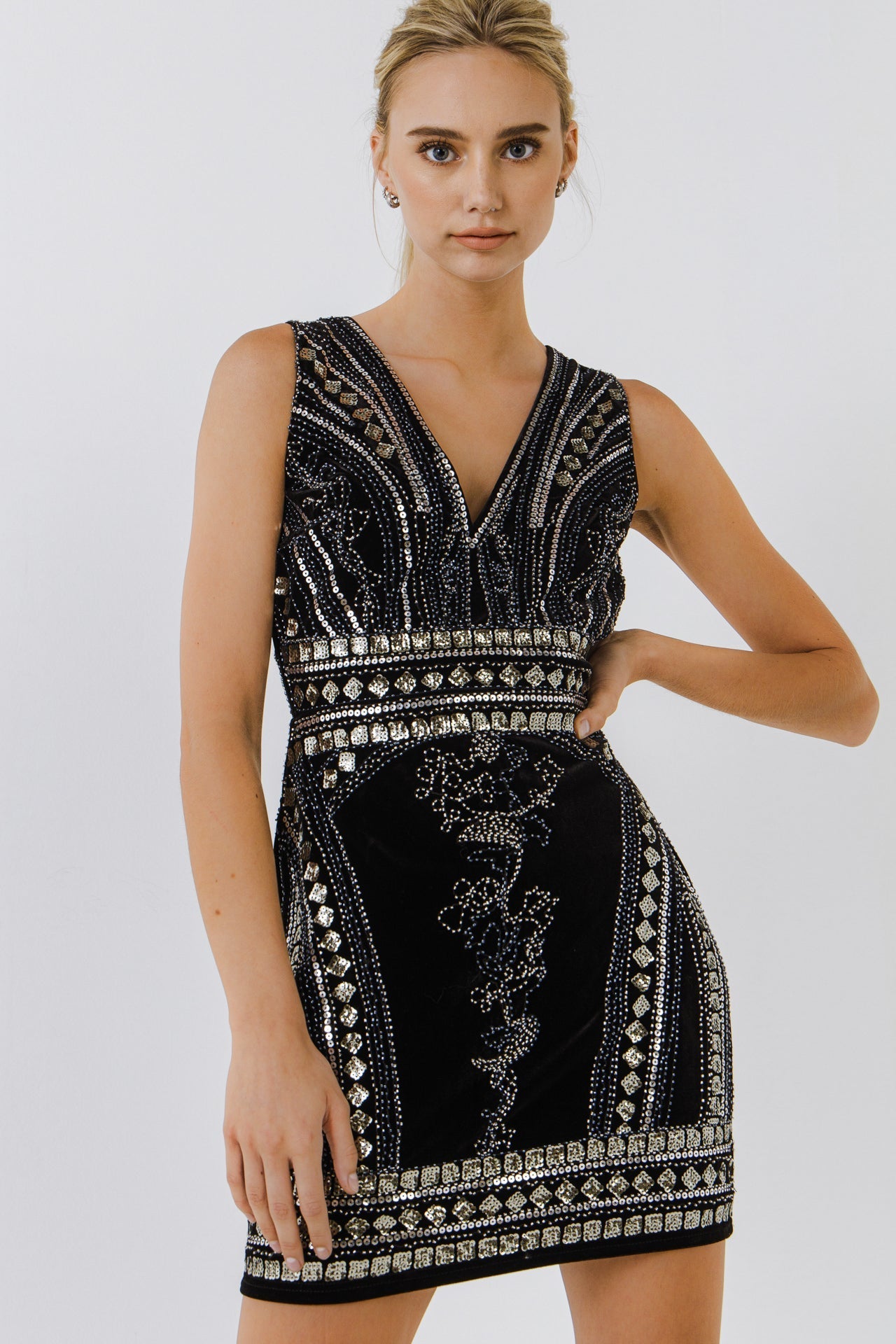 ENDLESS ROSE - Embellished Velvet Mini Dress - DRESSES available at Objectrare