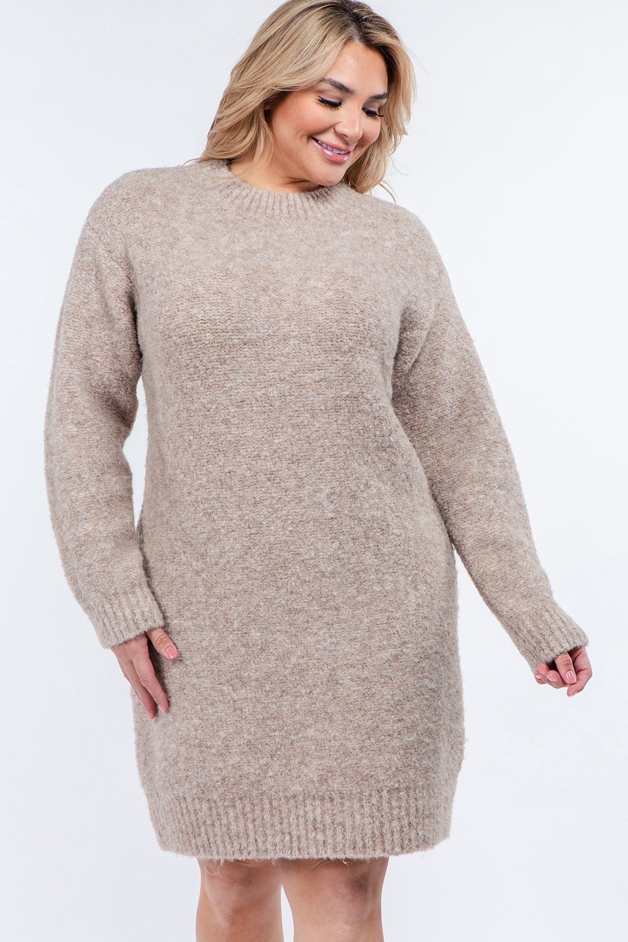 Plus Size Cozy Roundneck Sweater Dress