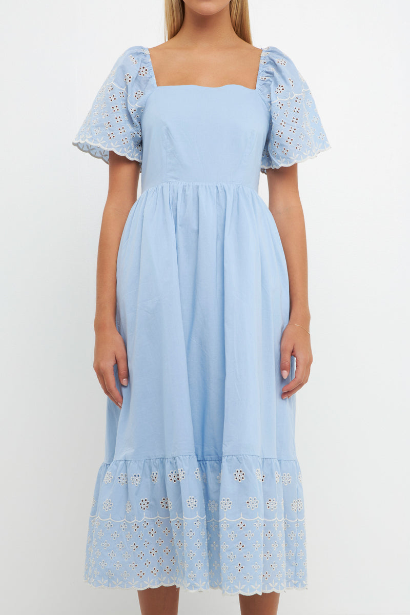 ENGLISH FACTORY - Embroidered Midi with Scalloped Hem - DRESSES available at Objectrare