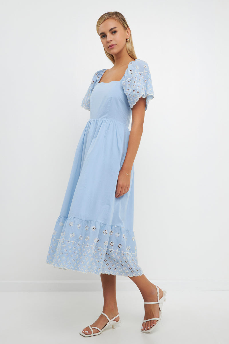ENGLISH FACTORY - Embroidered Midi with Scalloped Hem - DRESSES available at Objectrare