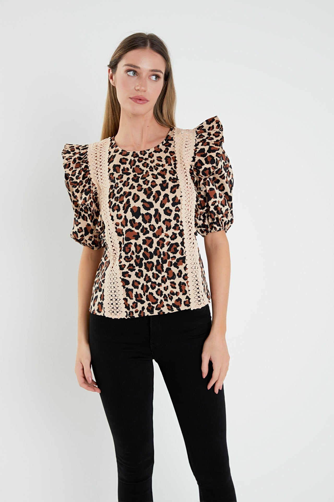 ENGLISH FACTORY - Leopard Lace Inserted Top - TOPS available at Objectrare