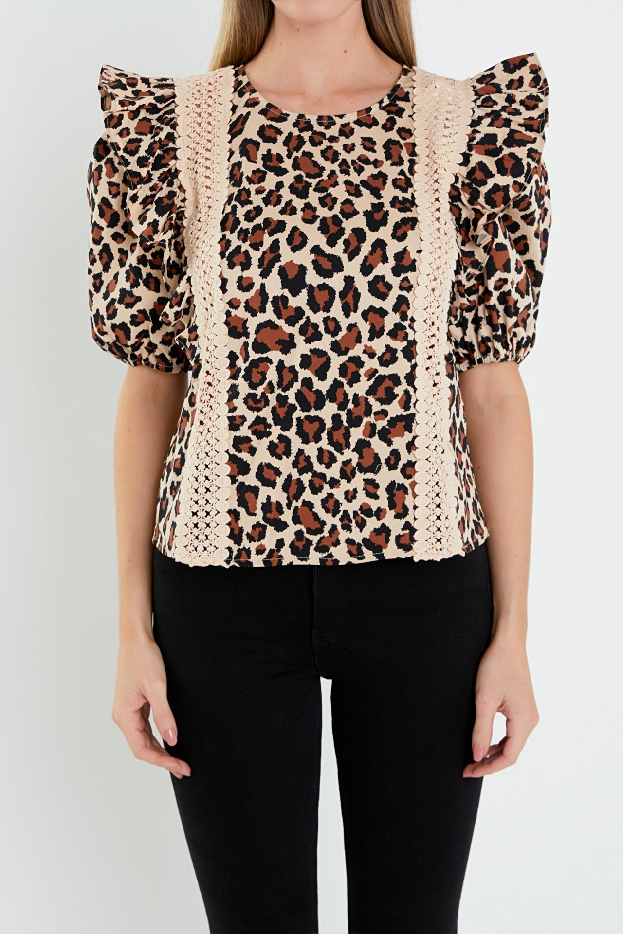 ENGLISH FACTORY - Leopard Lace Inserted Top - TOPS available at Objectrare