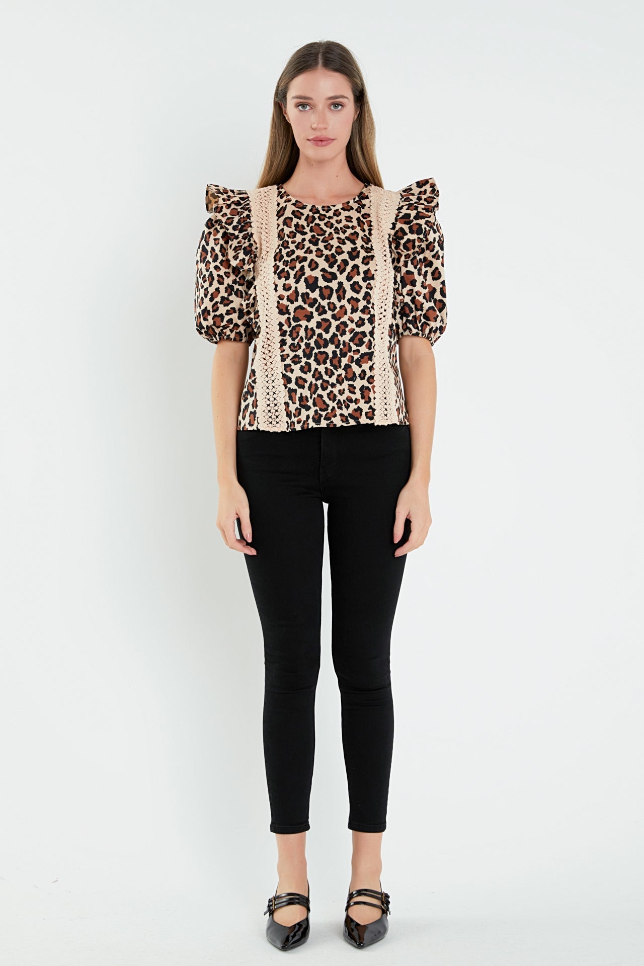ENGLISH FACTORY - Leopard Lace Inserted Top - TOPS available at Objectrare