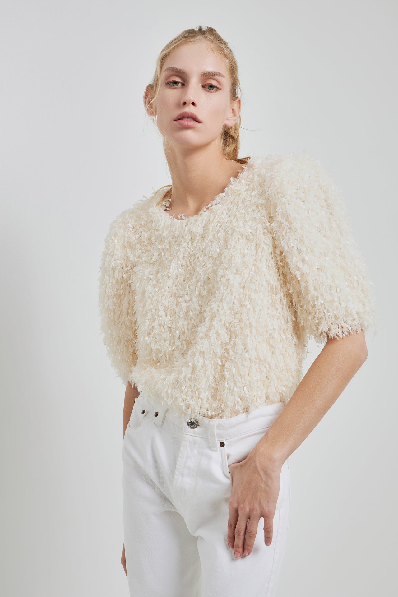 ENGLISH FACTORY - Fuzzy Feather Top - TOPS available at Objectrare
