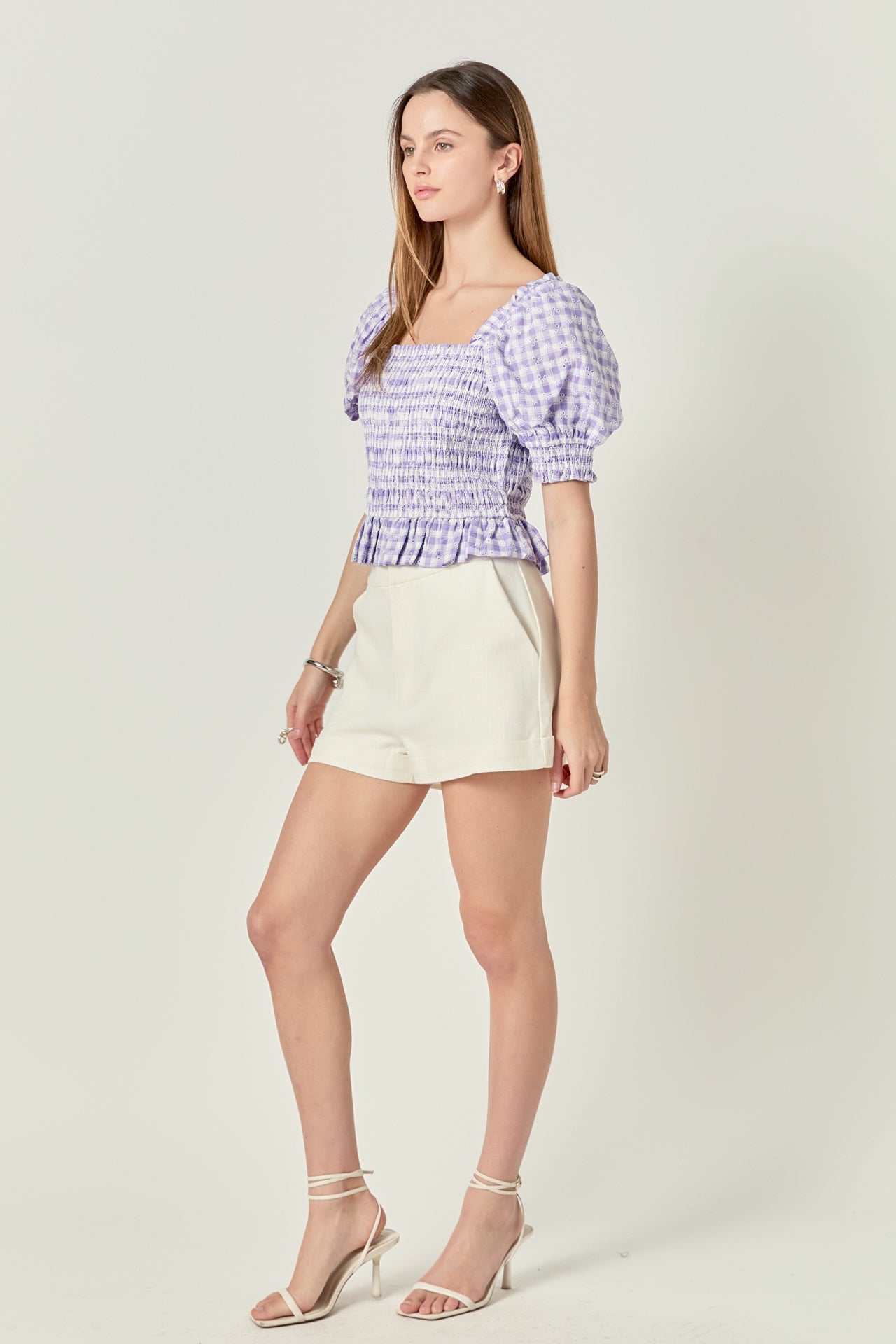 ENGLISH FACTORY - Women's Woven Square Neck Gingham Blouse - TOPS available at Objectrare