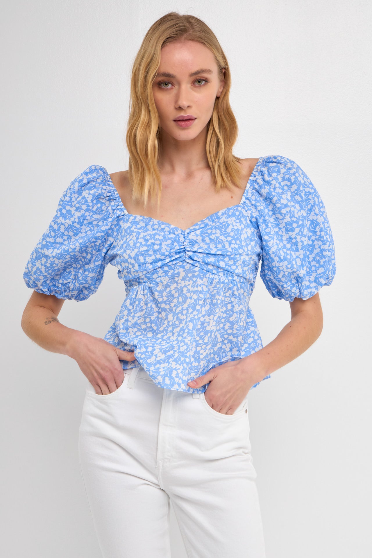 Floral Print Top with Tied Back Detail