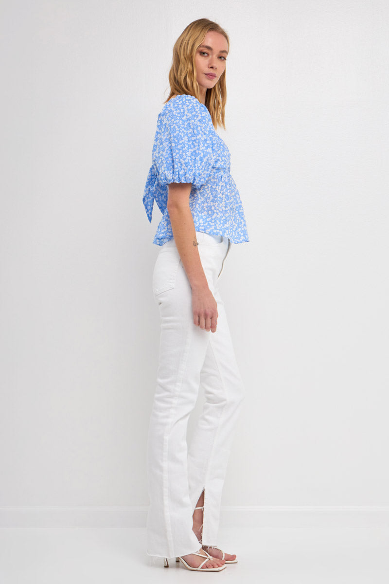 Floral Print Top with Tied Back Detail