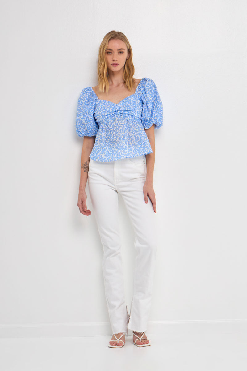Floral Print Top with Tied Back Detail
