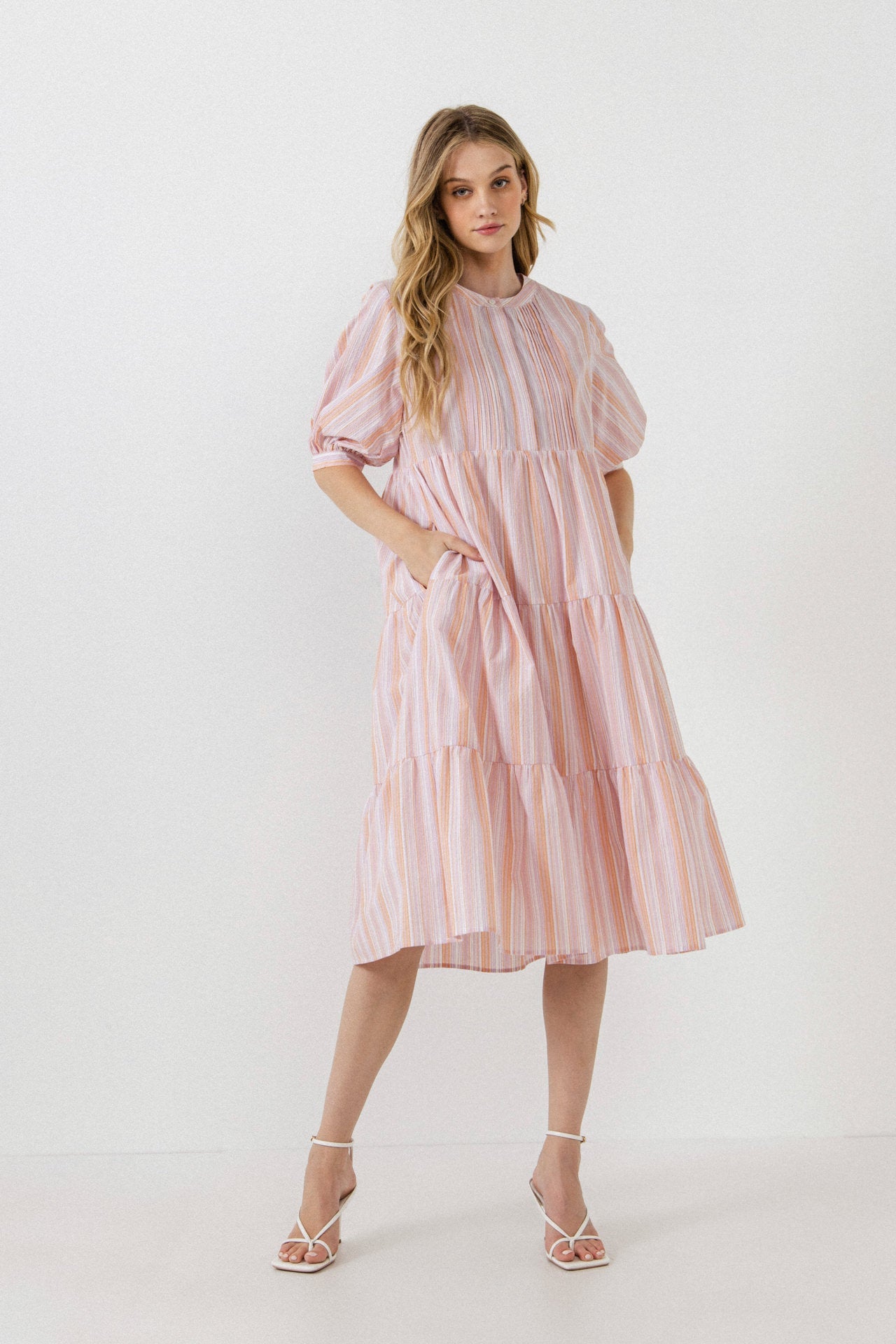 ENGLISH FACTORY - Striped Midi Dress in Orange - DRESSES available at Objectrare