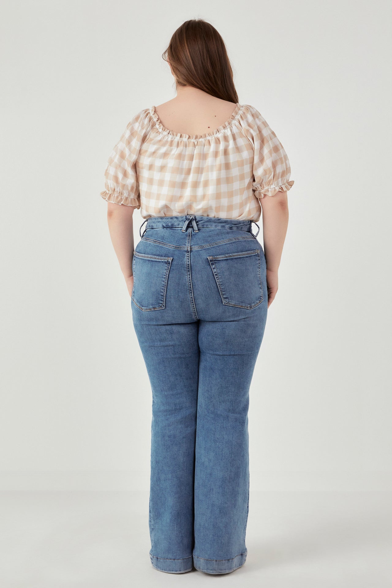 ENGLISH FACTORY - Plus Size Gingham Top with Short Puff Sleeves - TOPS available at Objectrare