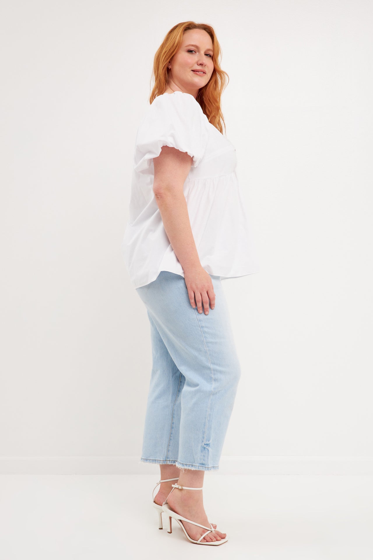 Plus Size Knotted Top with Balloon Sleeves