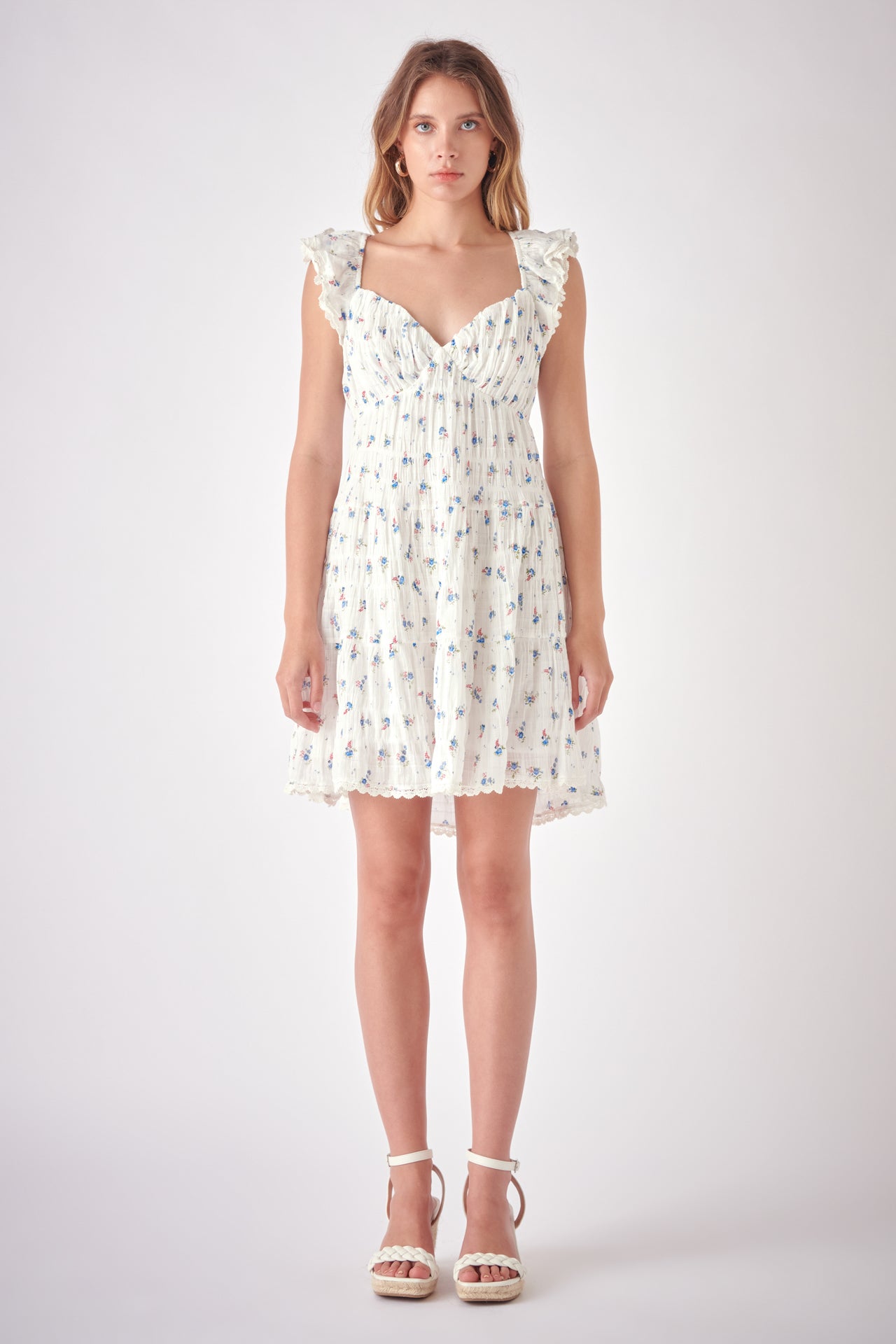 Free The Roses Floral Mini Dress with Back Tie Detail - White