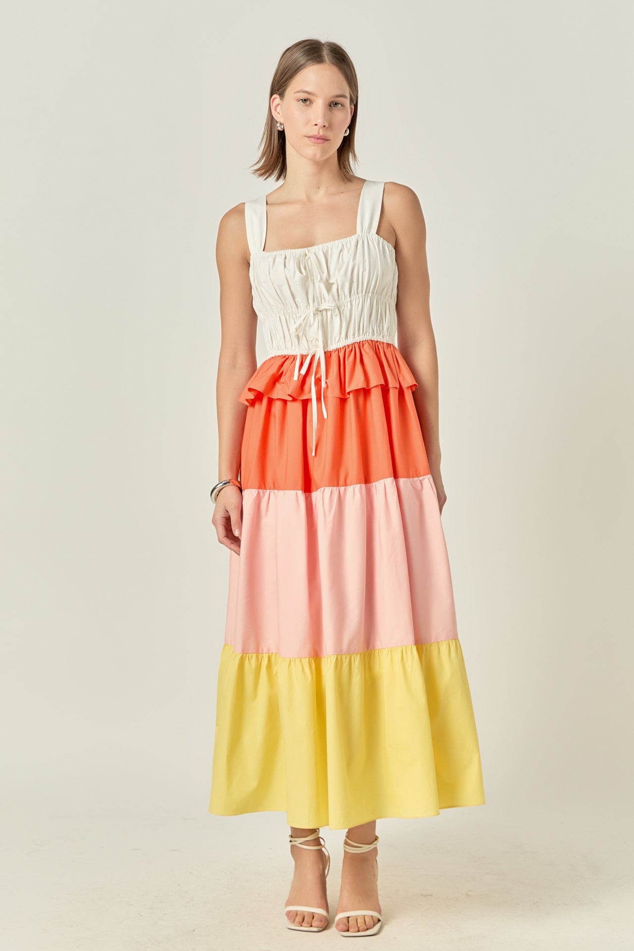 English Factory - Color Block Tied Detail Shirring Dress MULTI / XS English Factory - Color Block Tied Detail Shirring Dress MULTI / XS