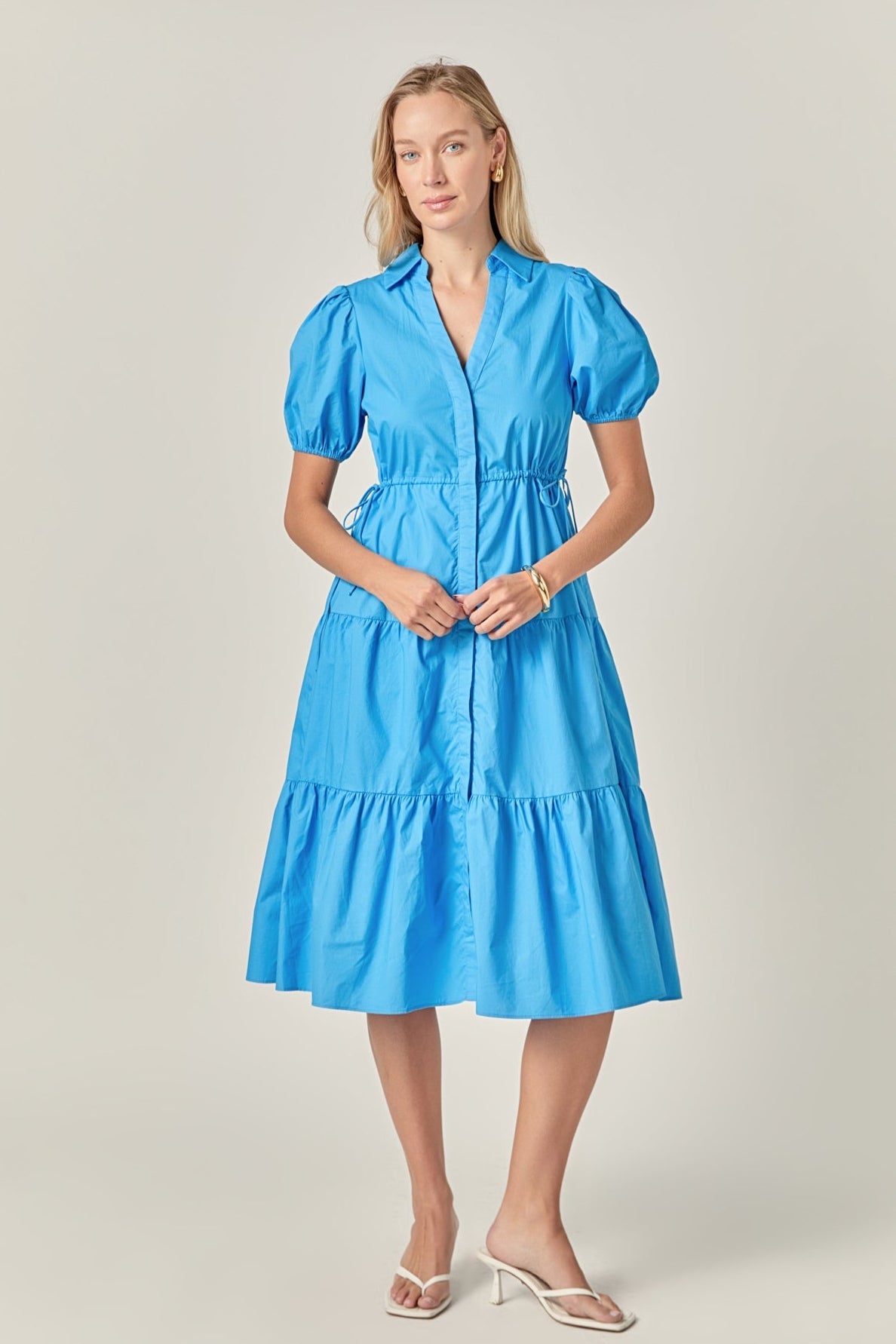 Puff Sleeve Tiered Midi Dress