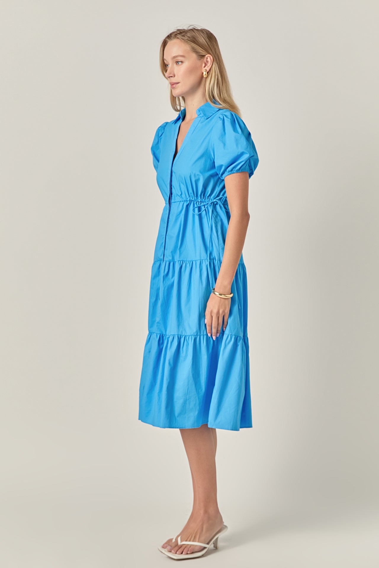 Puff Sleeve Tiered Midi Dress