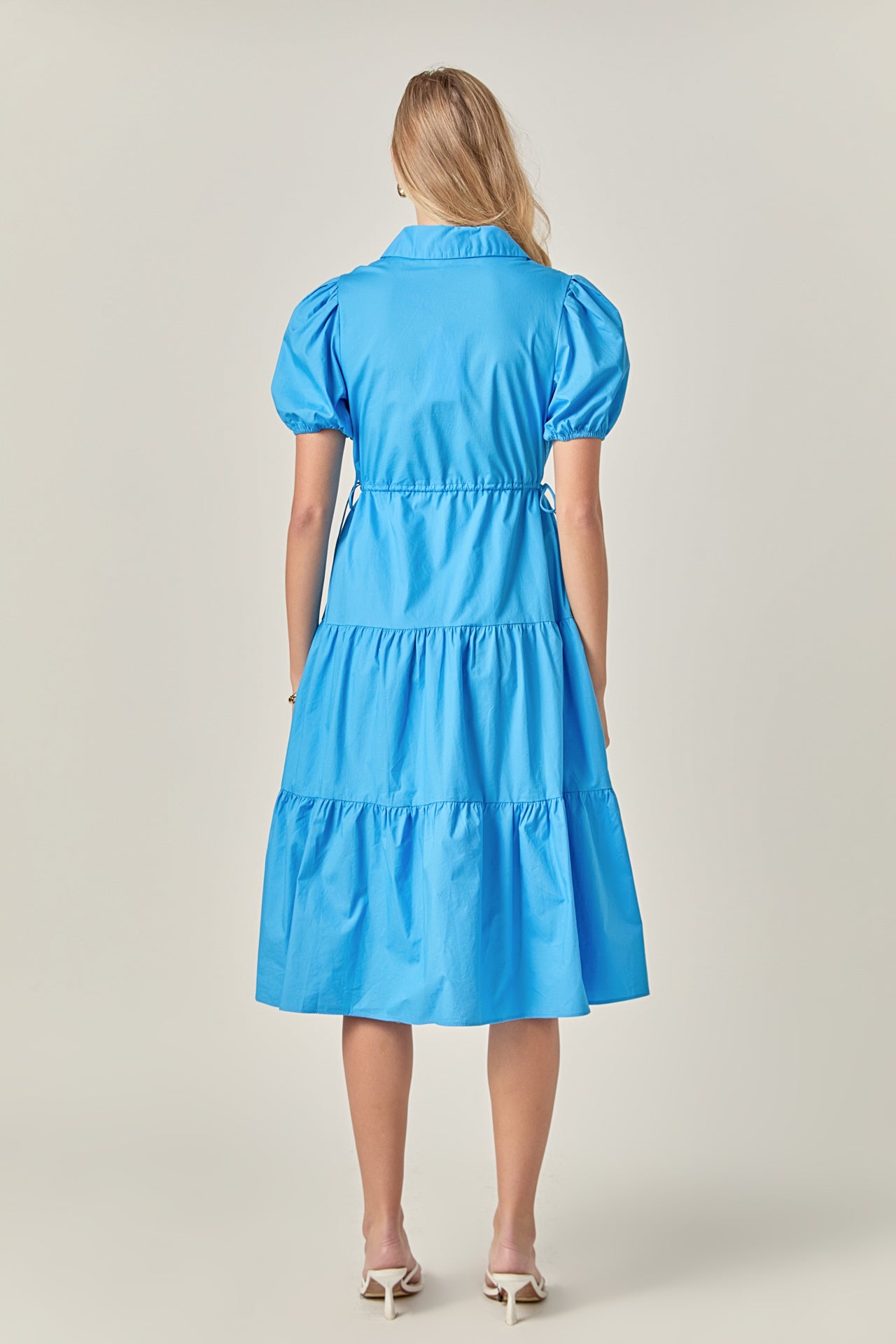 Puff Sleeve Tiered Midi Dress