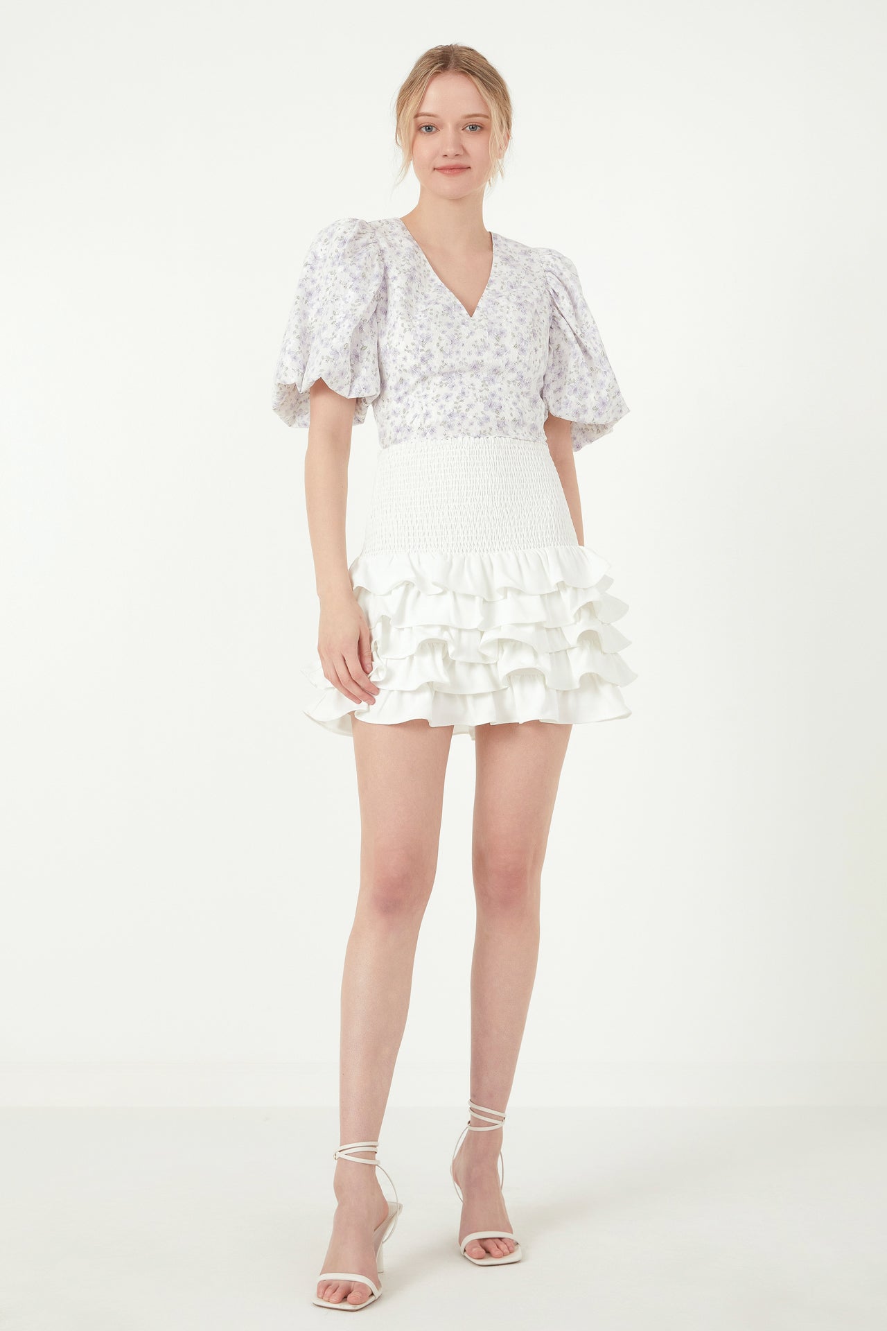 FREE THE ROSES - Floral Balloon Sleeve Top with Lace Texture - TOPS available at Objectrare