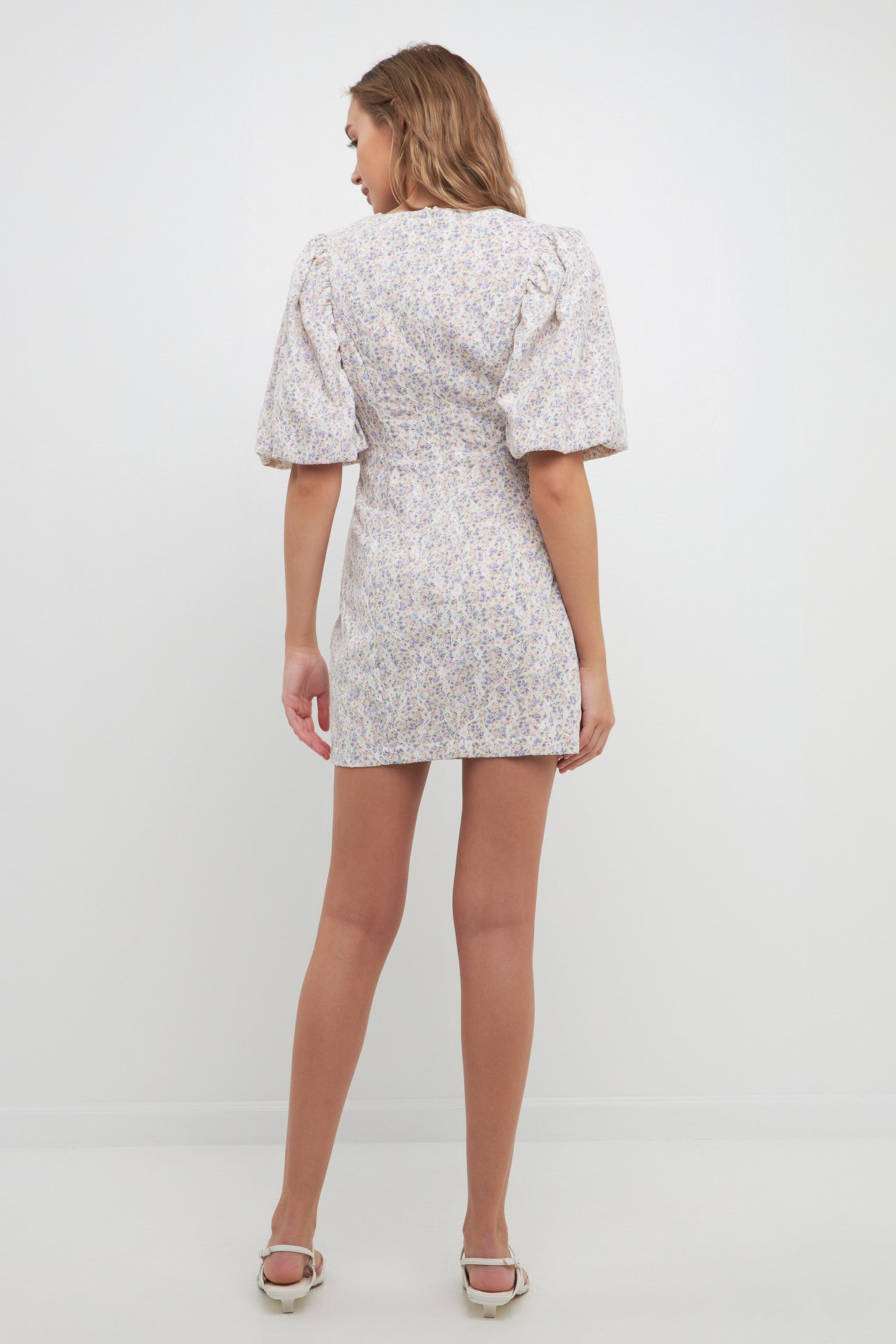 FREE THE ROSES - Floral Balloon Sleeve Dress with Lace Texture - DRESSES available at Objectrare