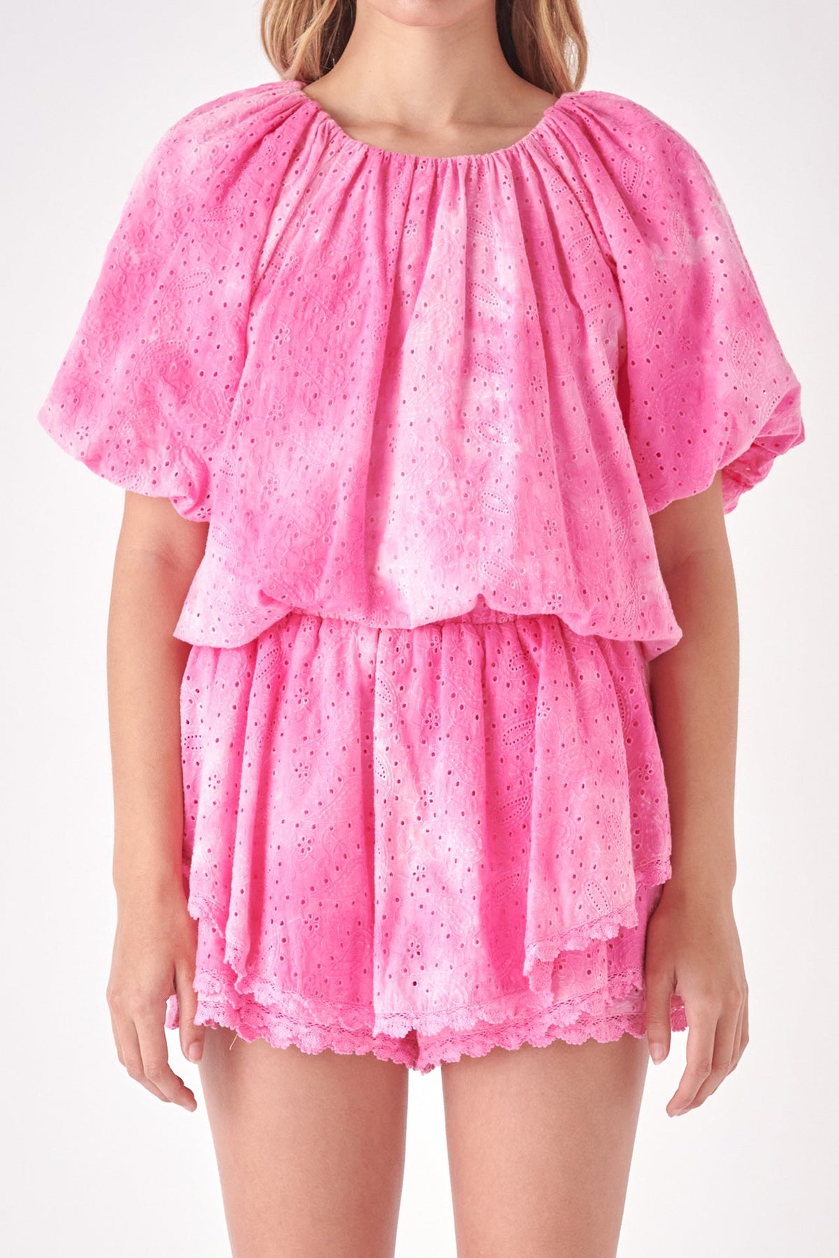 FREE THE ROSES - Paisley Eyelet Balloon Top with Tie dye Effect - TOPS available at Objectrare
