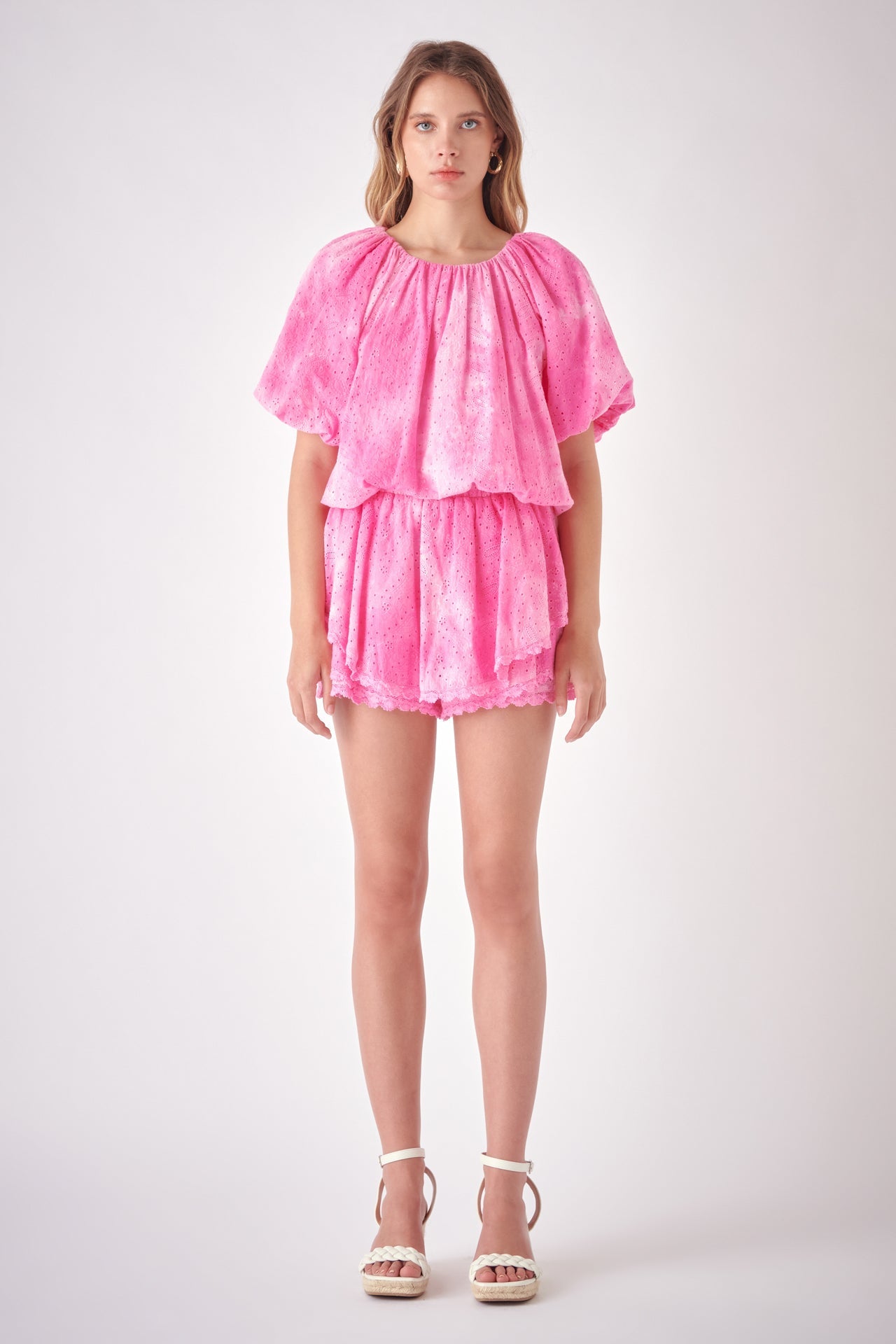 FREE THE ROSES - Paisley Eyelet Ruffle Skort with Tie dye Effect - SKORTS available at Objectrare
