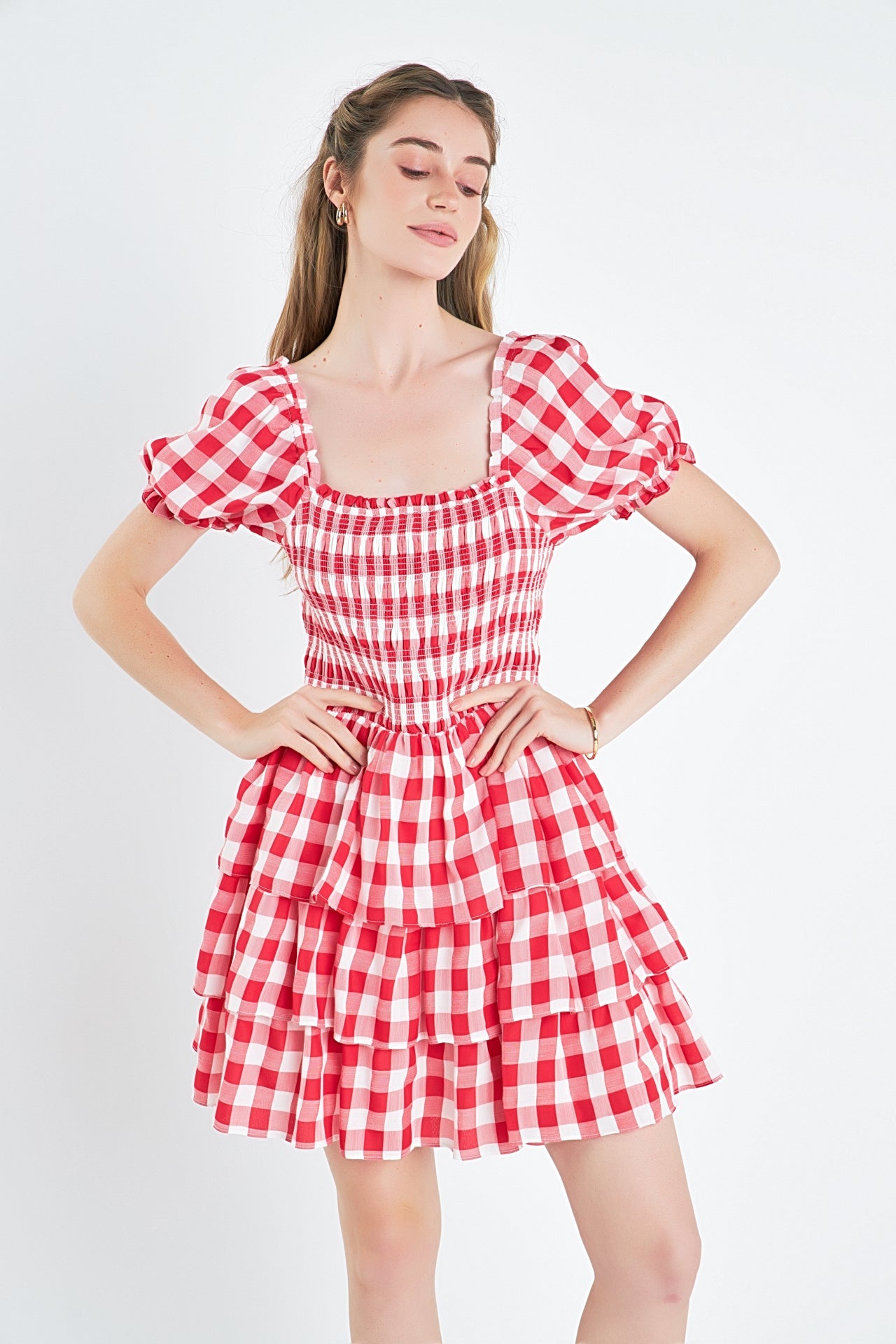 ENGLISH FACTORY - Gingham Square Neck Mini Dress - DRESSES available at Objectrare