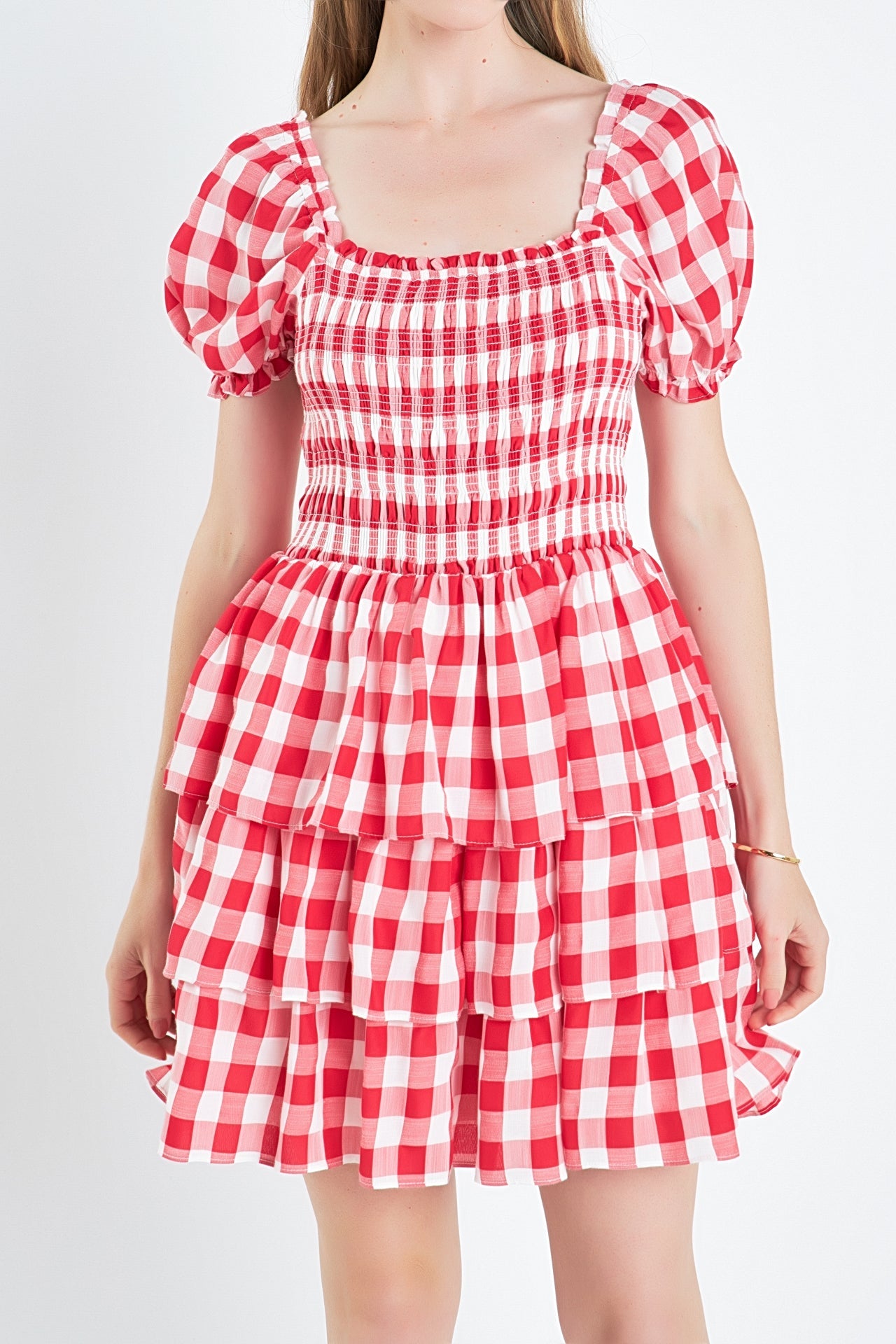 ENGLISH FACTORY - Gingham Square Neck Mini Dress - DRESSES available at Objectrare