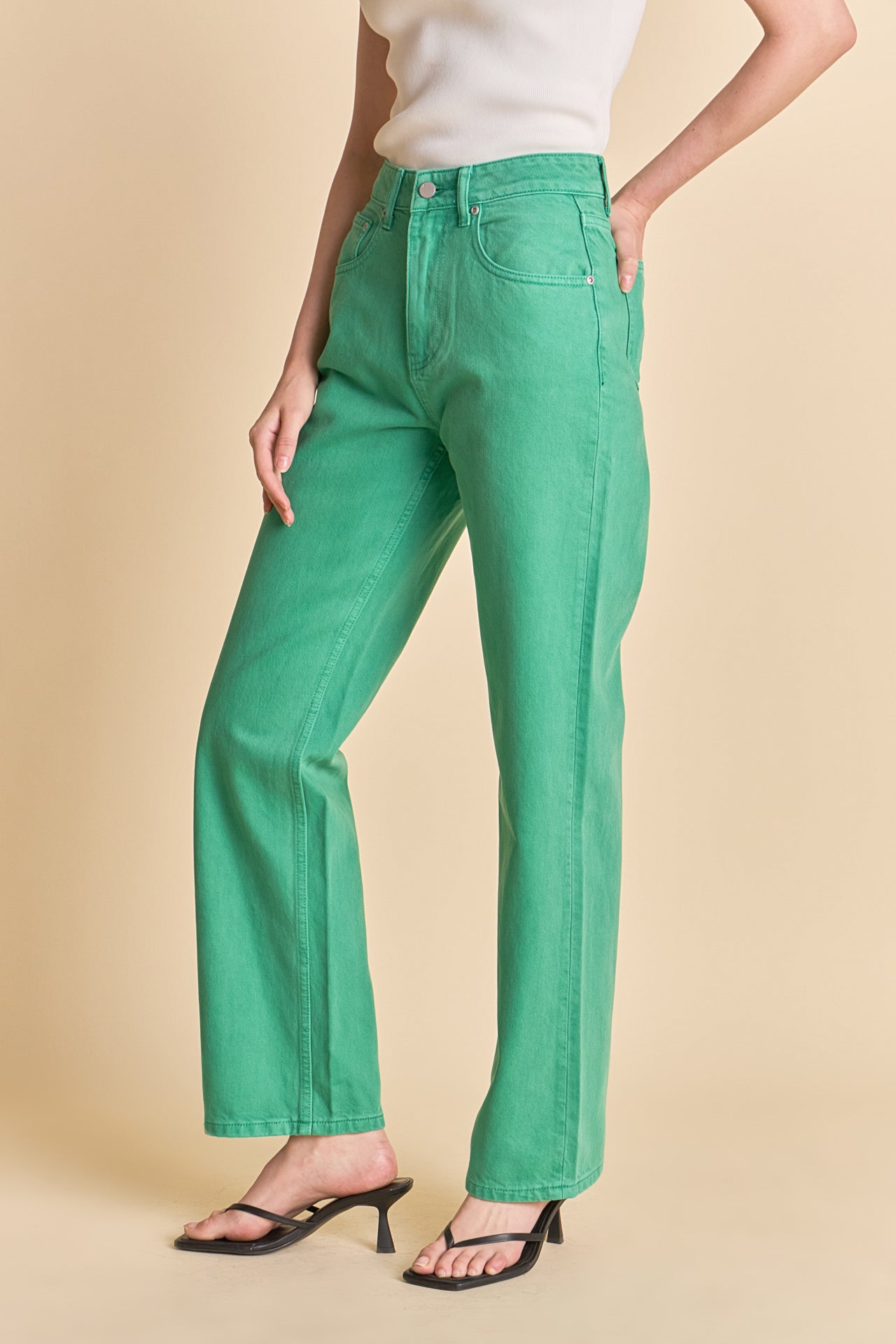 ENGLISH FACTORY - Color Full Length Wide Leg Jean - JEANS available at Objectrare