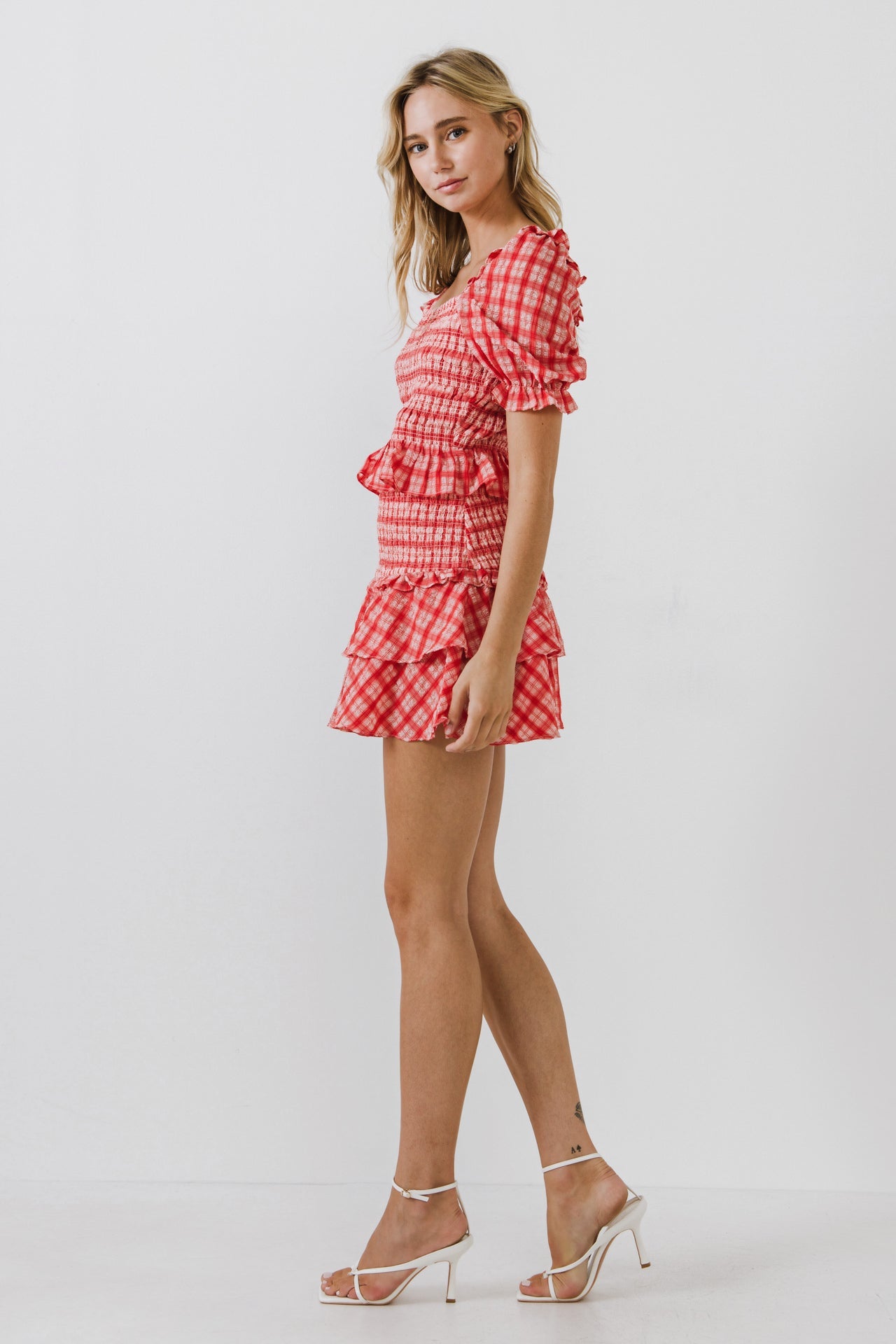 ENGLISH FACTORY - Women's Woven Square Neck Plaid Blouse - TOPS available at Objectrare