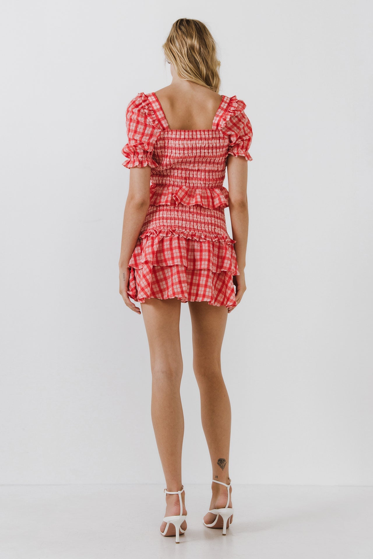 ENGLISH FACTORY - Women's Woven Square Neck Plaid Blouse - TOPS available at Objectrare