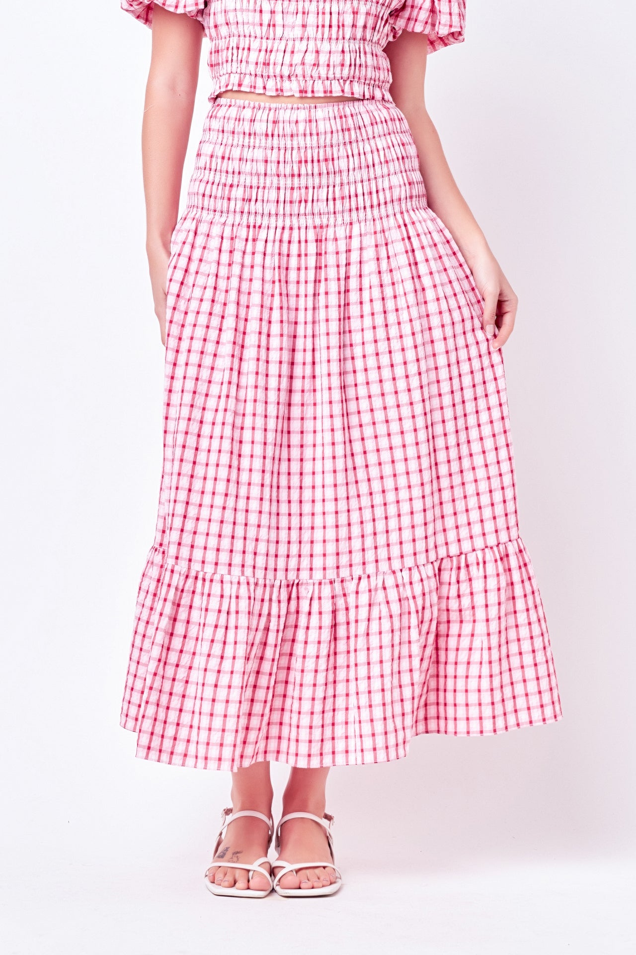ENGLISH FACTORY - Check Smocked Maxi Skirt - SKIRTS available at Objectrare
