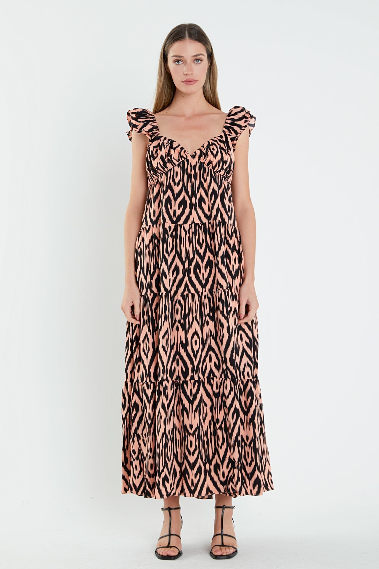 ENGLISH FACTORY - Tiger Print Ruffle Sleeve Maxi Dress - DRESSES available at Objectrare