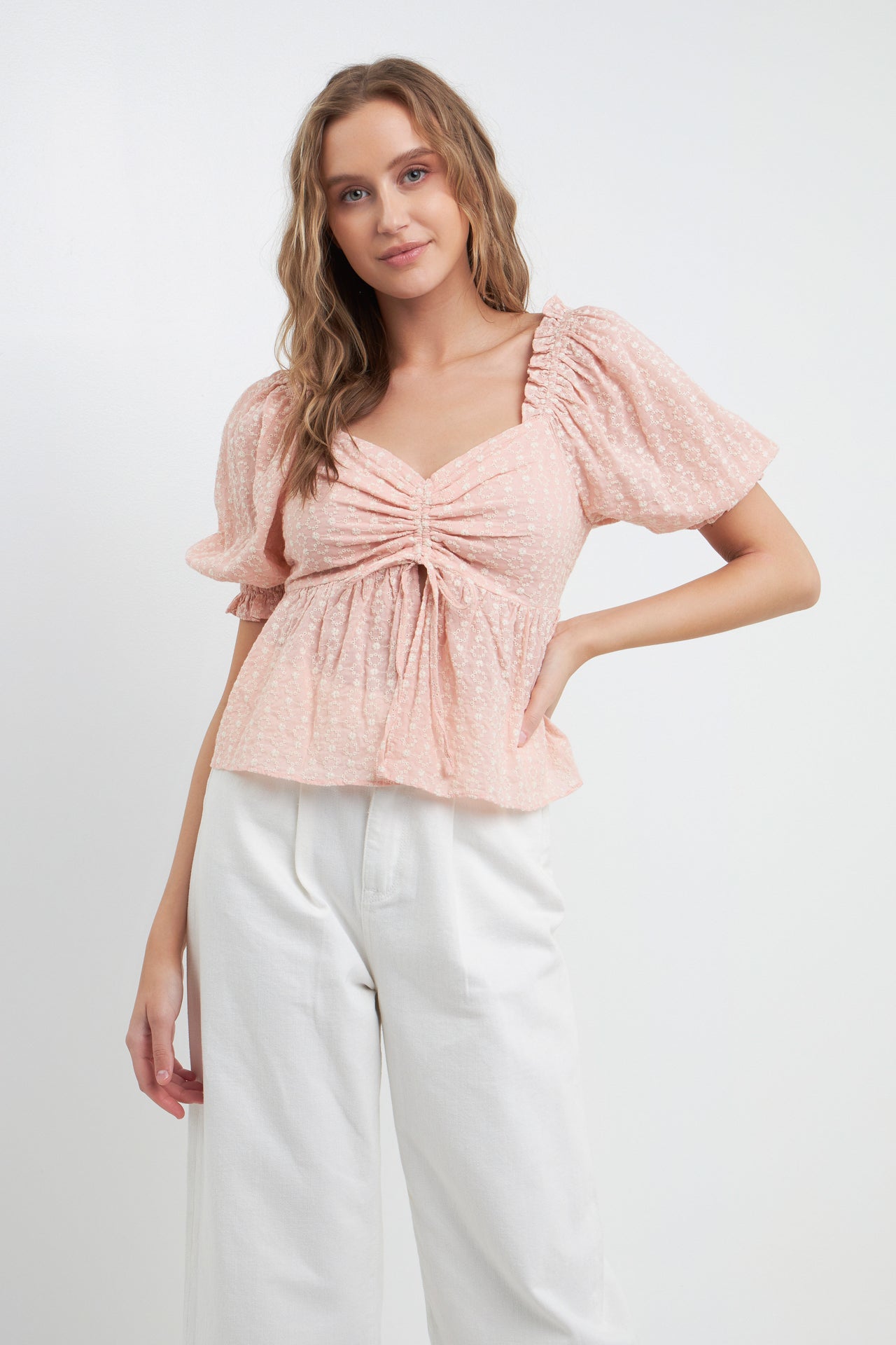 FREE THE ROSES - Embroidered Sweetheart Top with Puff Sleeves - TOPS available at Objectrare