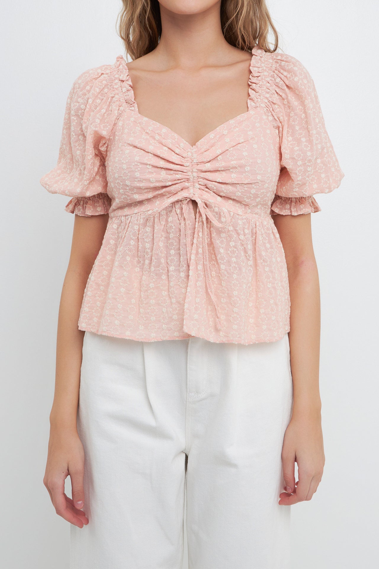 FREE THE ROSES - Embroidered Sweetheart Top with Puff Sleeves - TOPS available at Objectrare