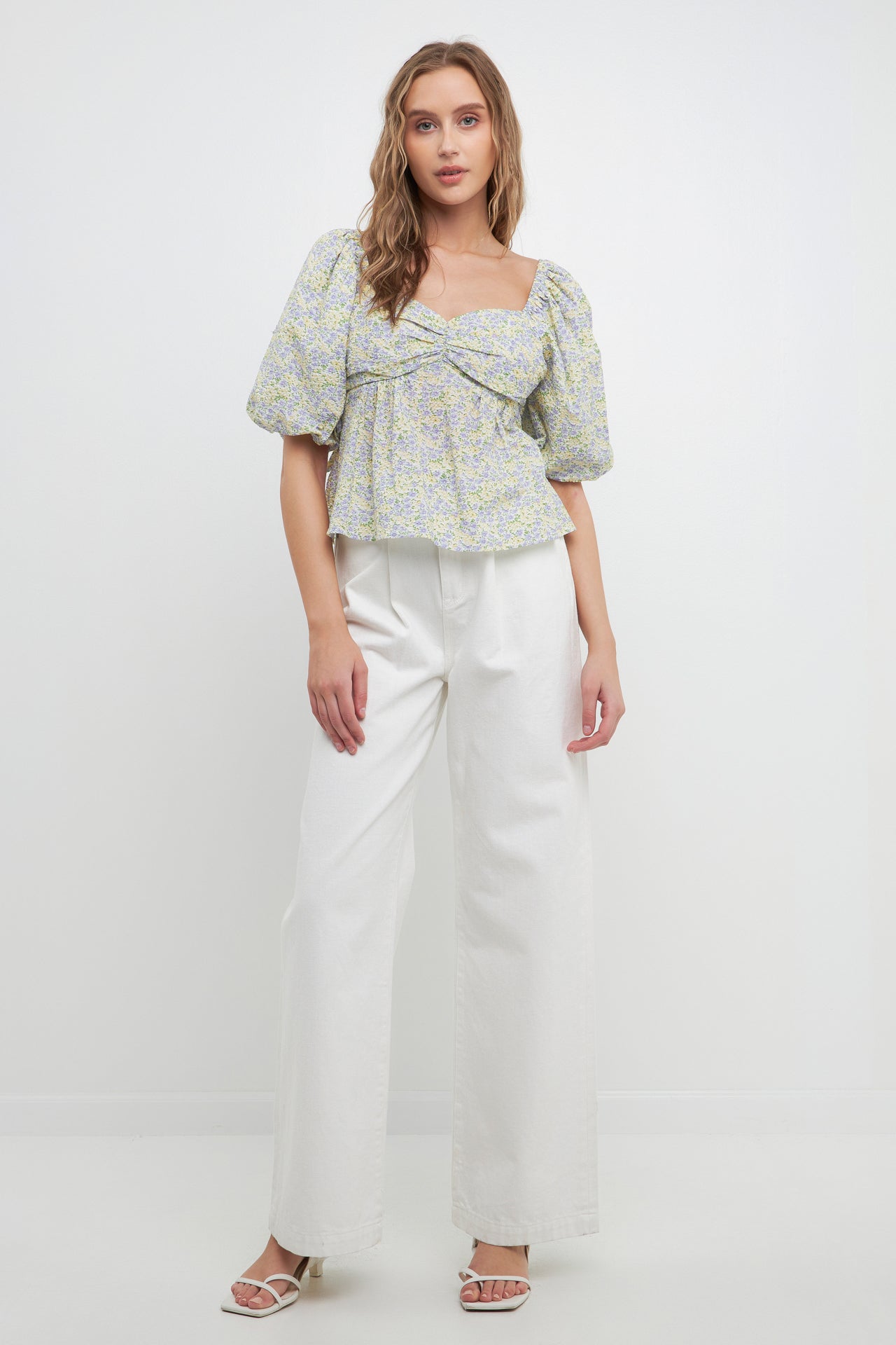 FREE THE ROSES - Short Puff Sleeves Floral Tie Back Top - TOPS available at Objectrare