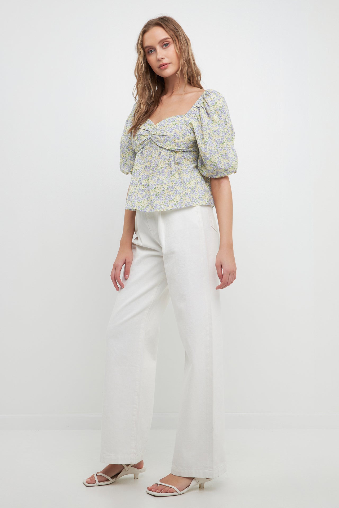 FREE THE ROSES - Short Puff Sleeves Floral Tie Back Top - TOPS available at Objectrare