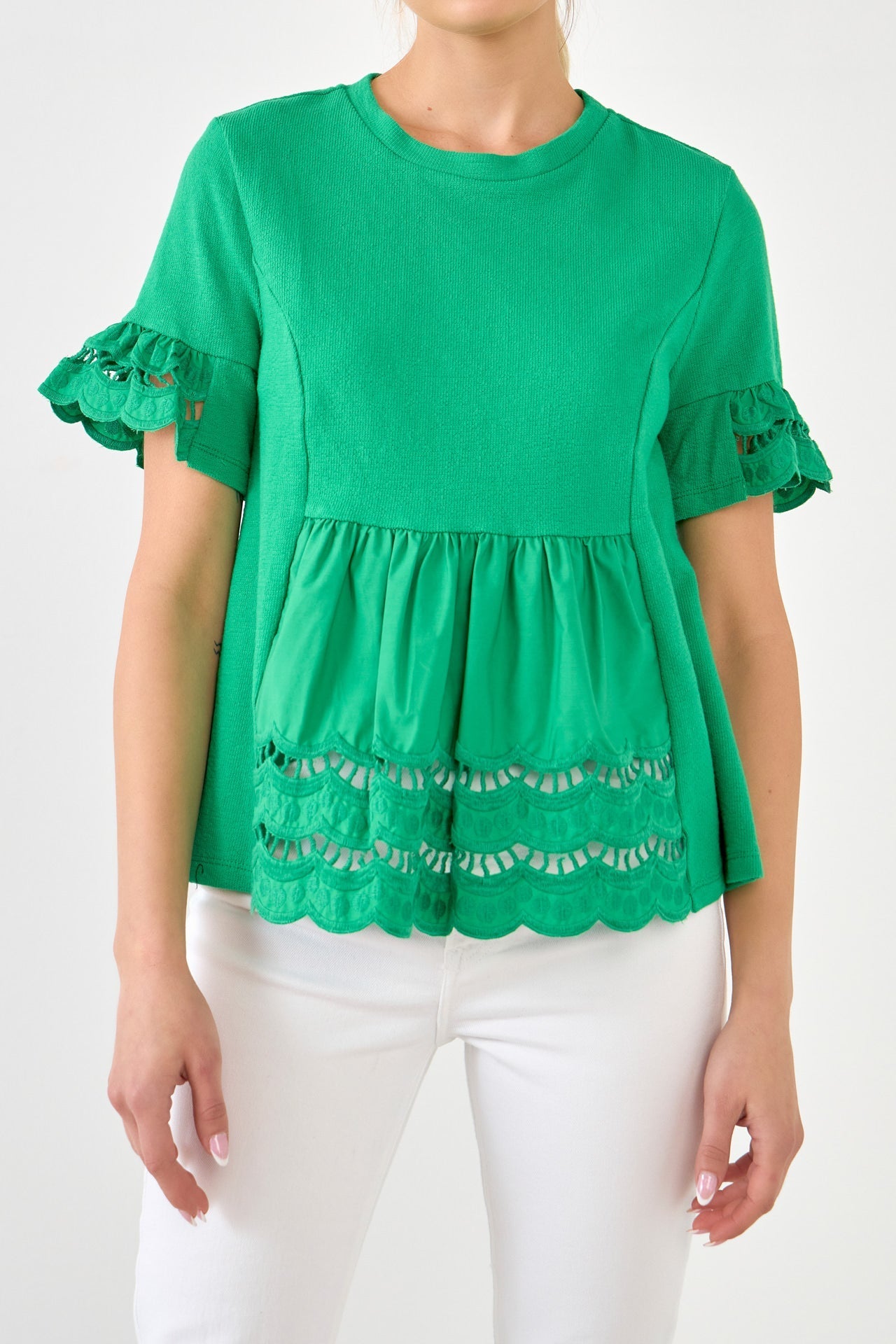 ENGLISH FACTORY - Knit Eyelet Mixed T-Shirts - TOPS available at Objectrare