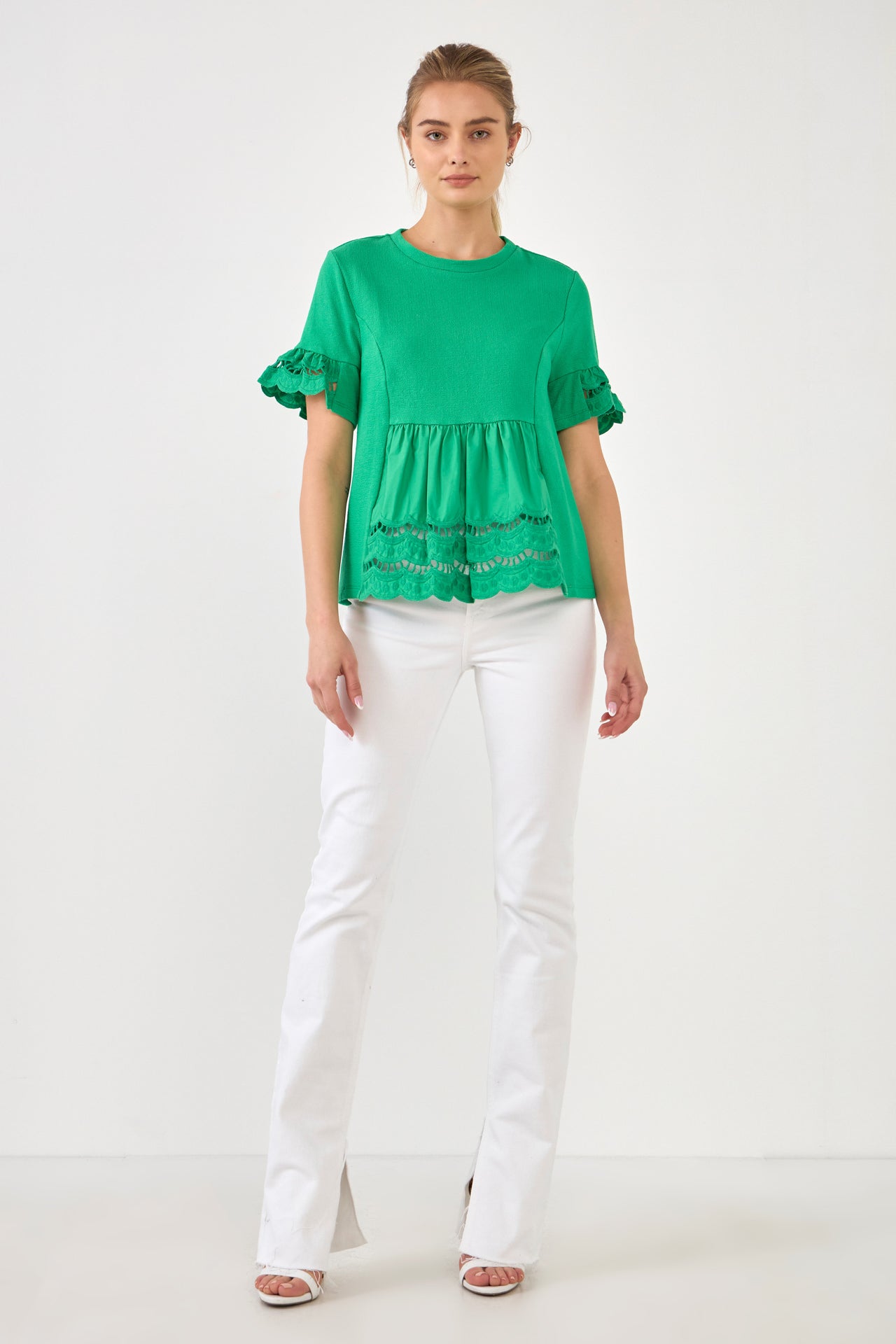 ENGLISH FACTORY - Knit Eyelet Mixed T-Shirts - TOPS available at Objectrare