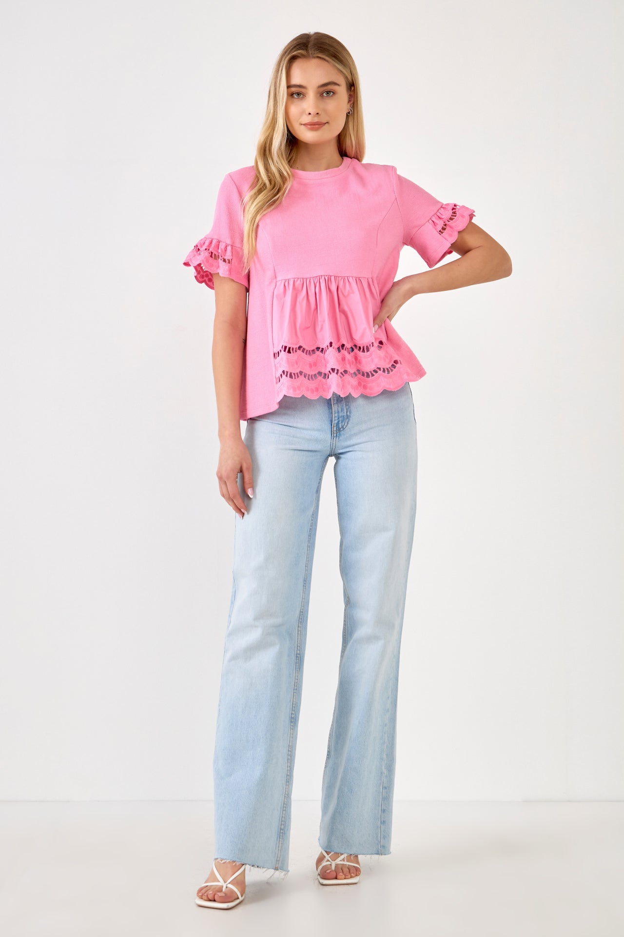 ENGLISH FACTORY - Knit Eyelet Mixed T-Shirts - TOPS available at Objectrare