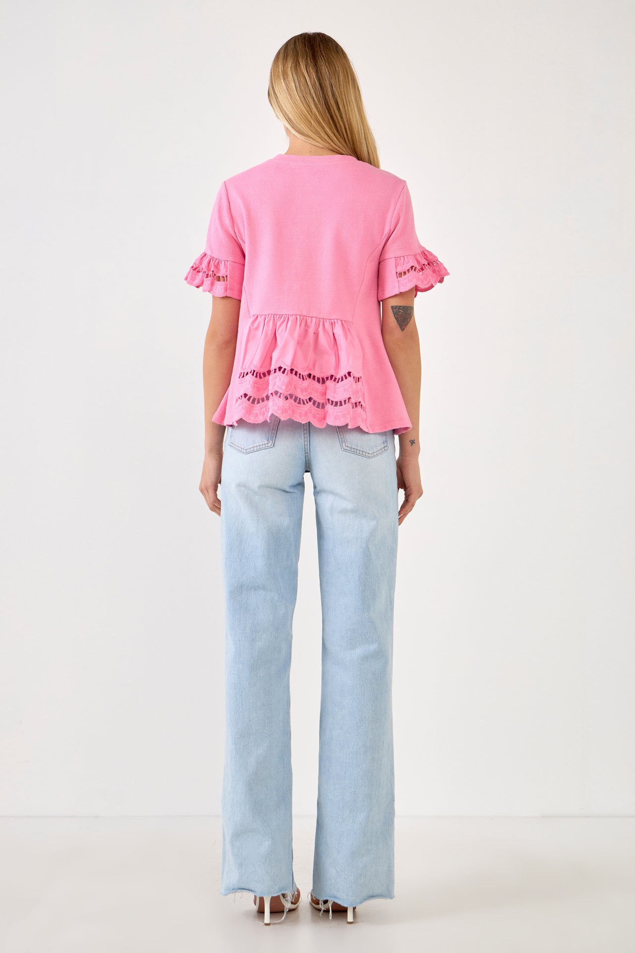 ENGLISH FACTORY - Knit Eyelet Mixed T-Shirts - TOPS available at Objectrare