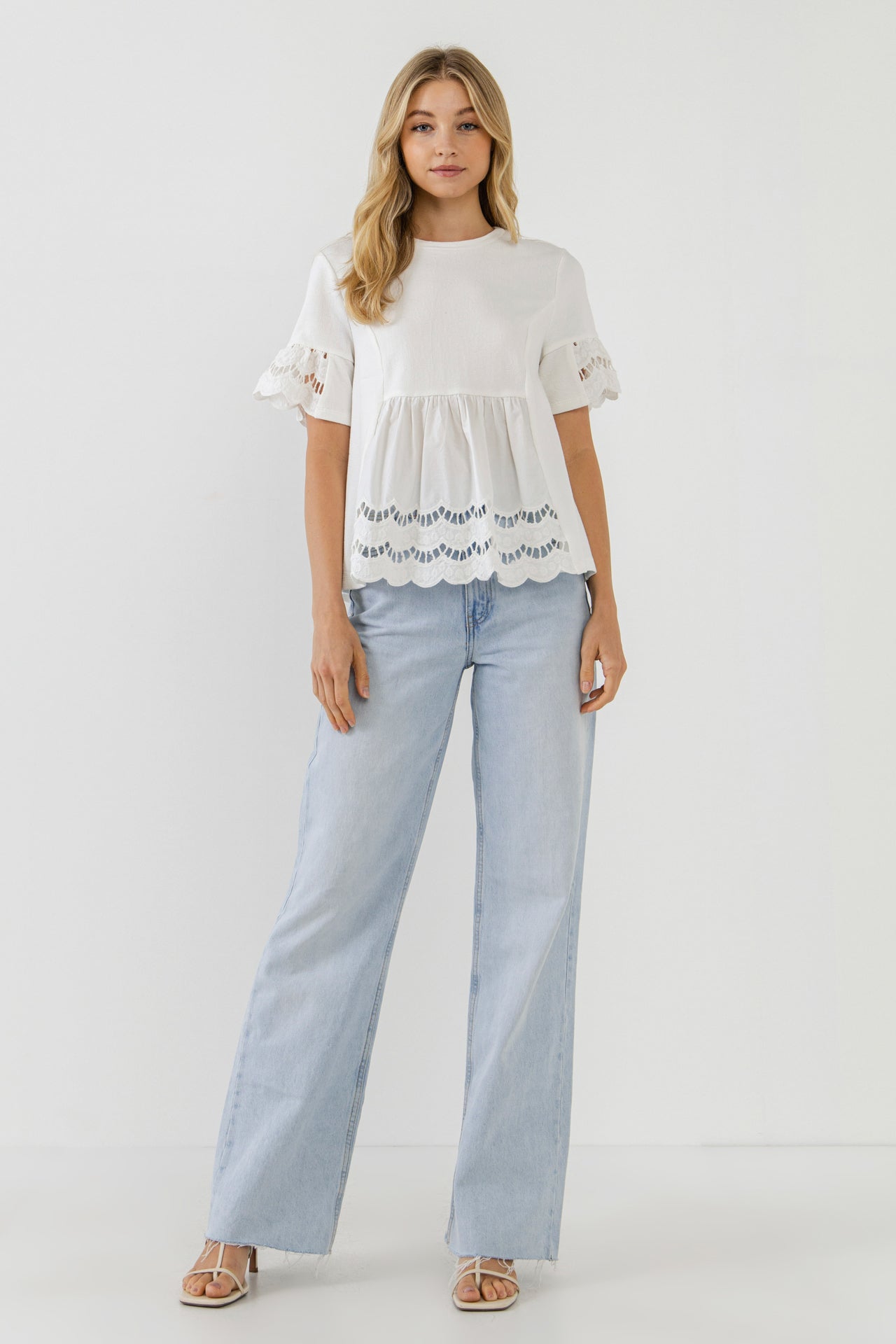 ENGLISH FACTORY - Knit Eyelet Mixed T-Shirts - TOPS available at Objectrare