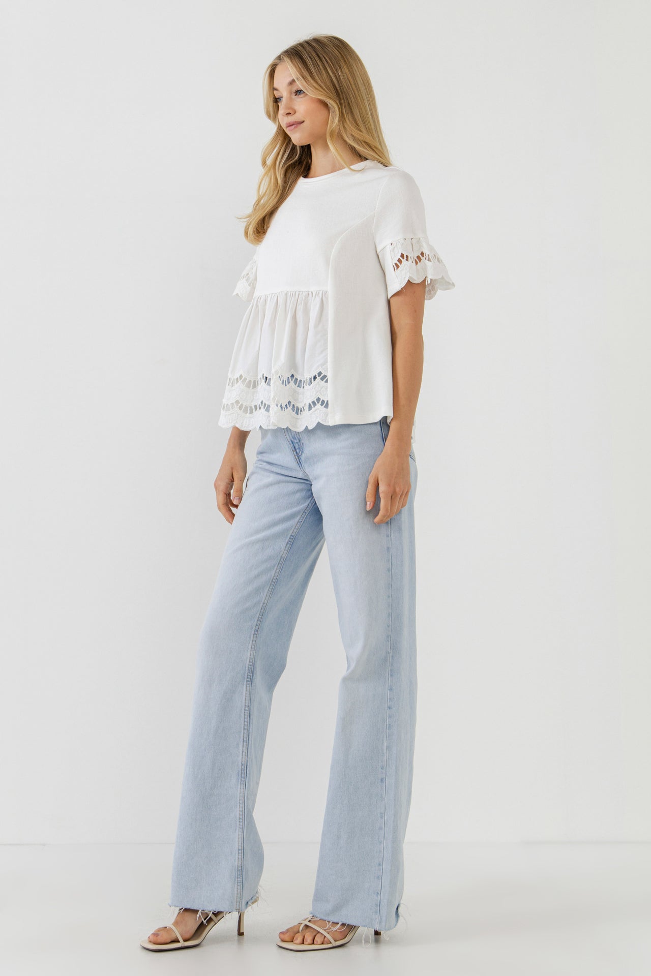 ENGLISH FACTORY - Knit Eyelet Mixed T-Shirts - TOPS available at Objectrare